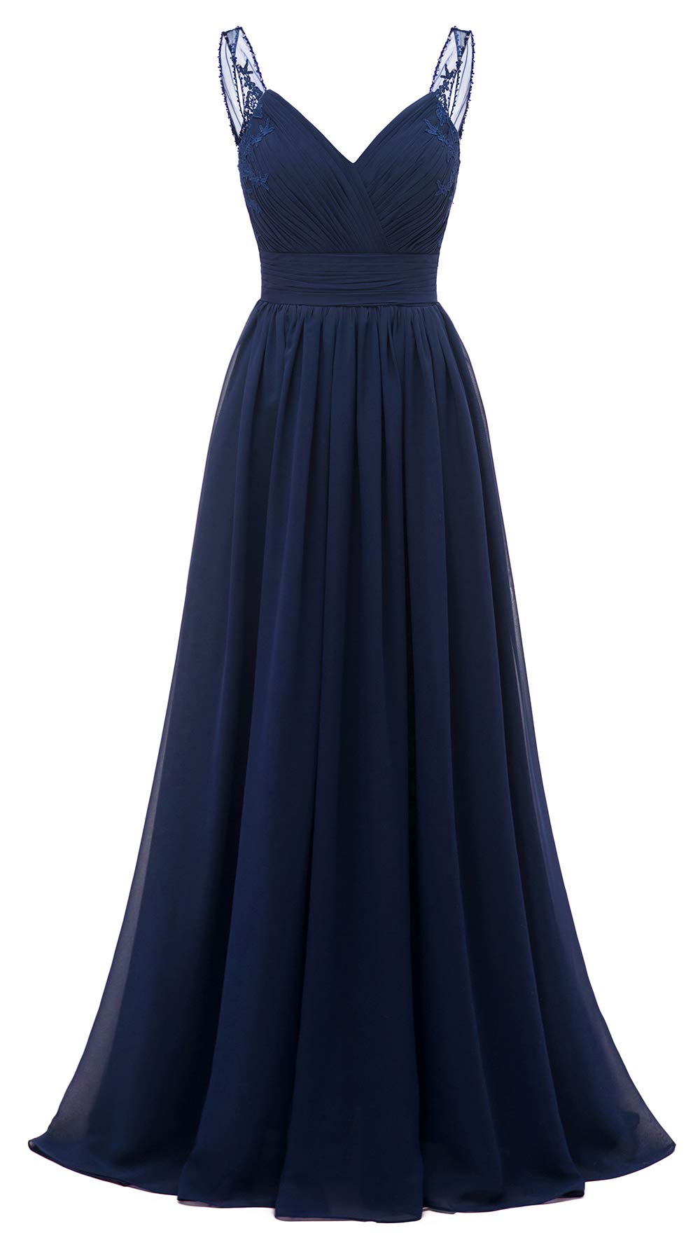 Elegant Chiffon Lace Bridesmaid Dresses for Women - V-Neck A-Line Long Formal Gown with Pleated Tulle Straps | Perfect for Weddings, Proms, Evening Parties and Special Occasions