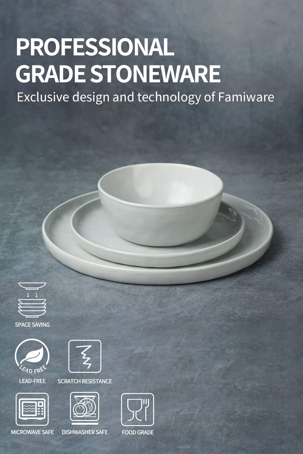 Famiware Mars 12-Piece Dinnerware Set - Plates & Bowls for 4, White Porcelain Tableware | Perfect for Family Dinners, Parties & Everyday Use
