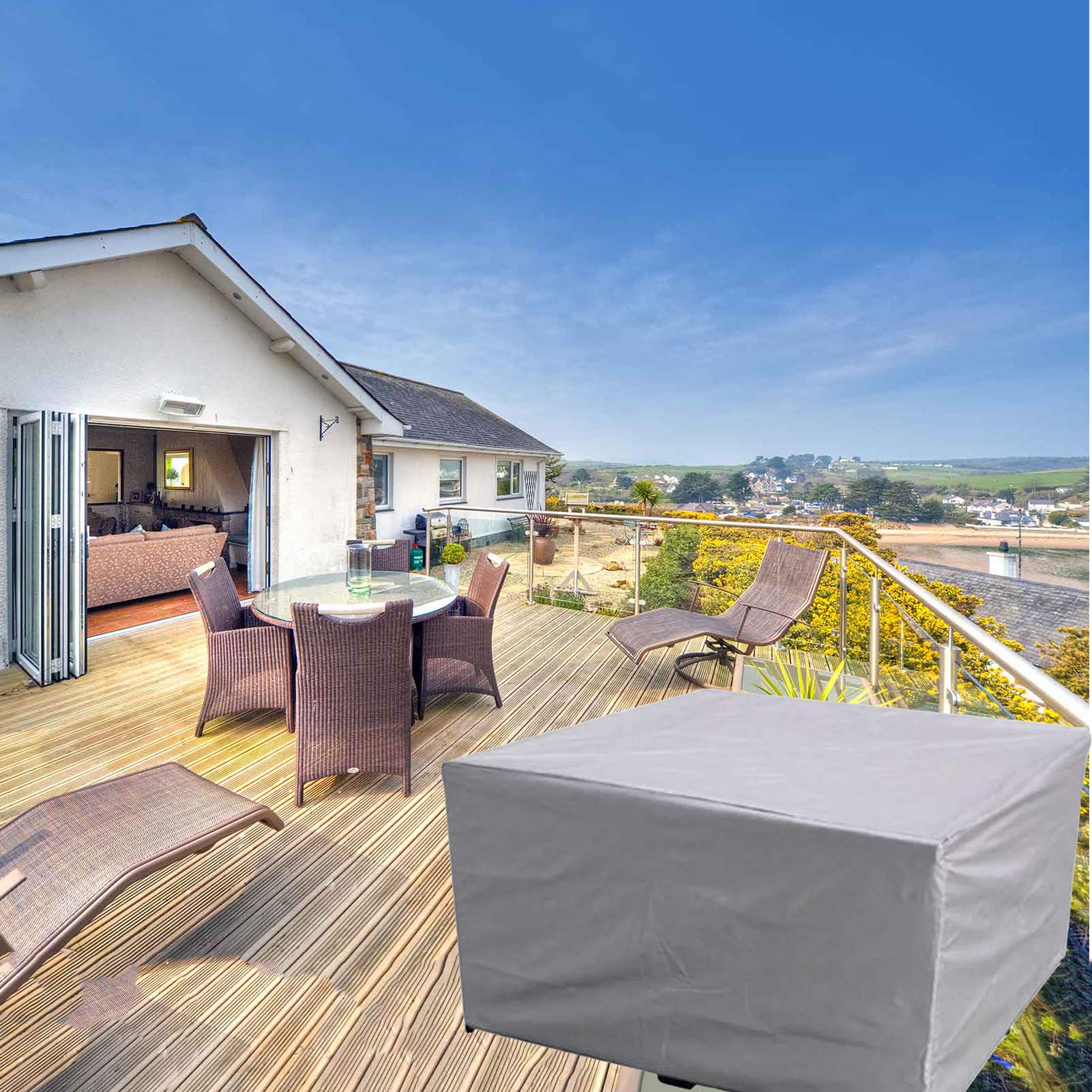 Waterproof Garden Furniture Covers 84x52x29in - Heavy Duty Patio Furniture Protection for Outdoor Rectangle Table & Chair Sets - UV Resistant & Snowproof 420D Oxford Cloth - Perfect for Backyard, Deck & Poolside Use