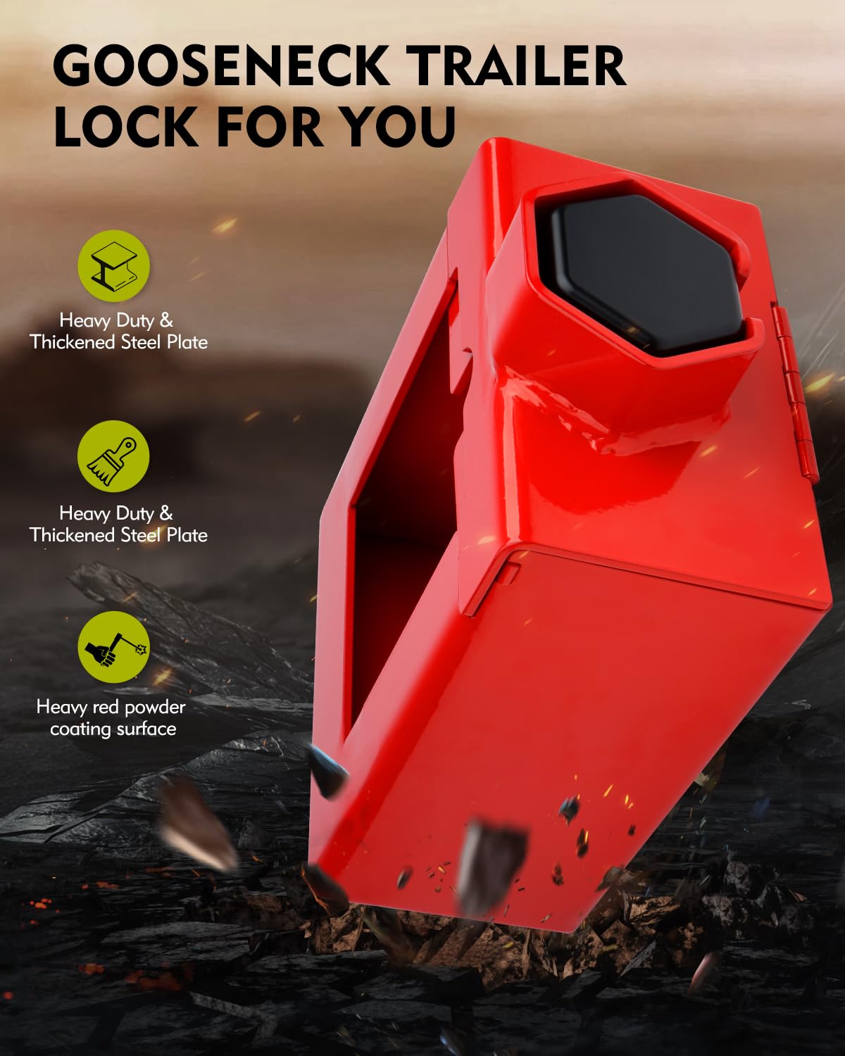 Gooseneck Trailer Lock Kit with Key - Universal Fit for 7-Inch Bottom Plate Couplers - Patented Anti-Theft Design (Red) - Secure Your RV, Boat & Utility Trailers