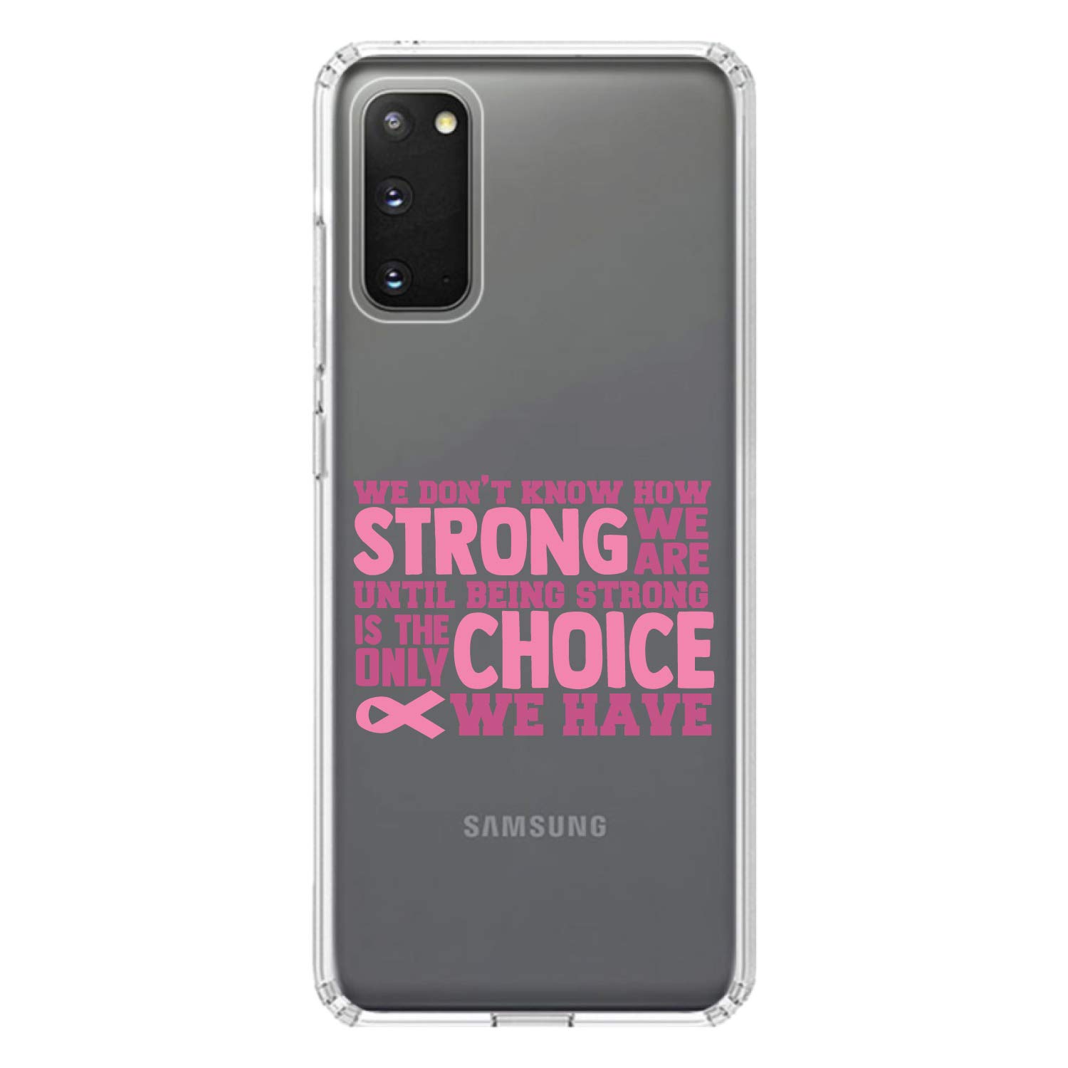 DistinctInk Clear Shockproof Hybrid Case for Samsung Galaxy S20 & S20 5G (6.2 Inch) - TPU Bumper with Acrylic Back & Tempered Glass Screen Protector - Pink Ribbon Cancer Awareness - Perfect for Daily Protection & Showcasing Strength