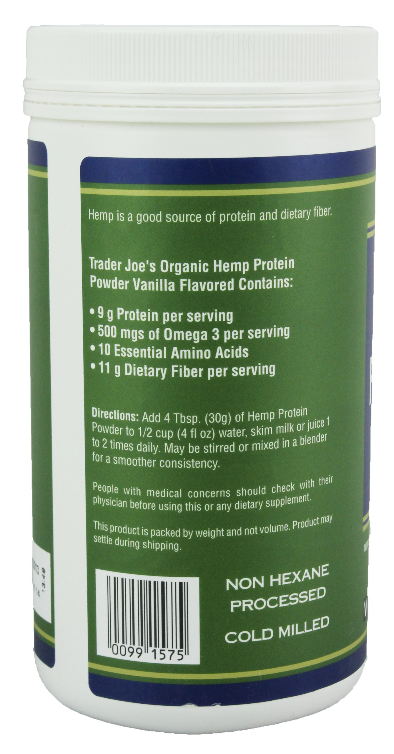 Organic Hemp Protein Powder 16oz by Trader Joe's - Vanilla Flavor Plant-Based Protein Supplement for Smoothies, Baking & Post-Workout Recovery | USDA Certified Vegan & Gluten-Free