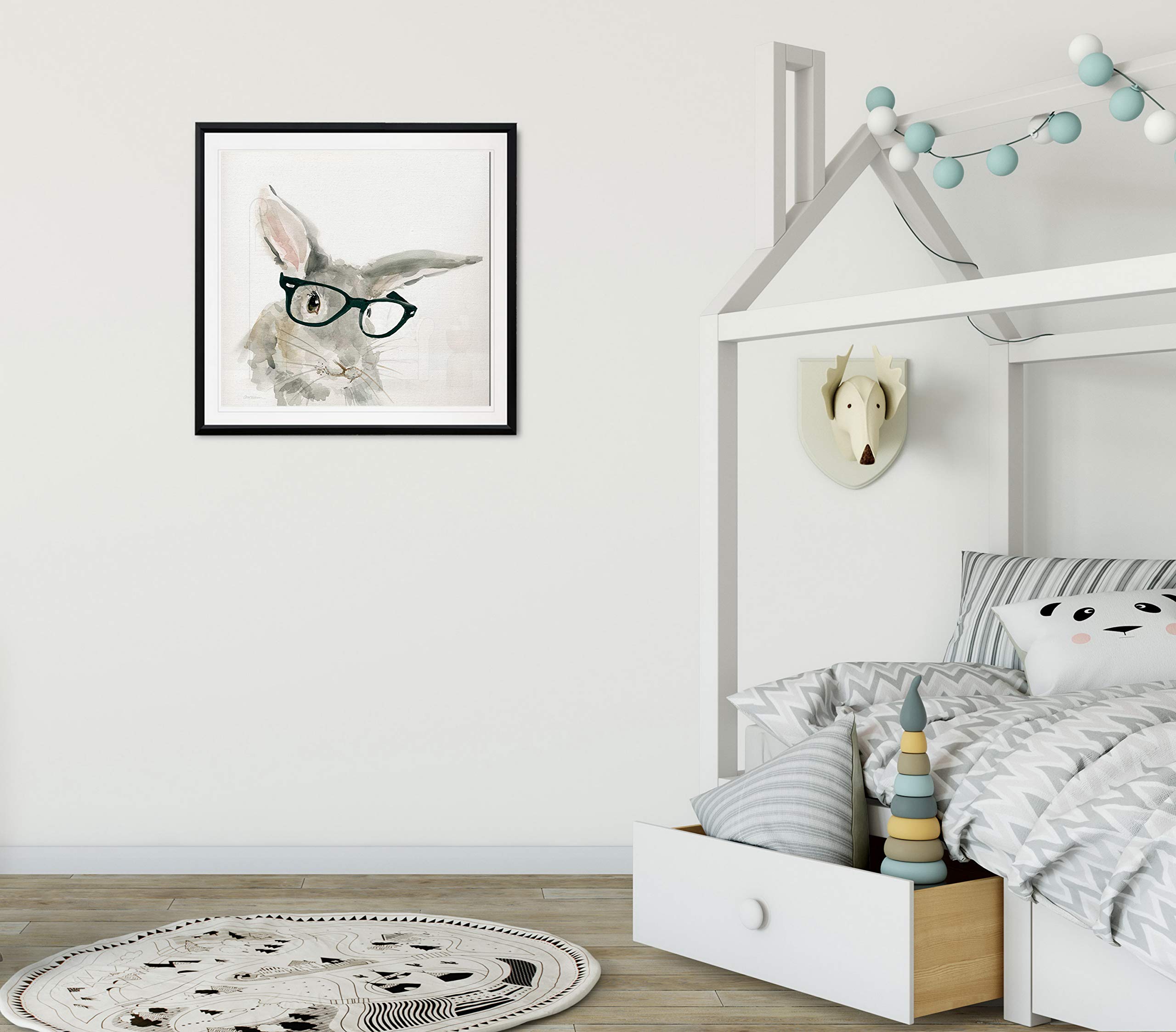 Adorable Rabbit Painting - Baby Bunny with Glasses Framed Canvas Art Print - Cute Animal Wall Decor for Nursery, Kids Room & Home Office