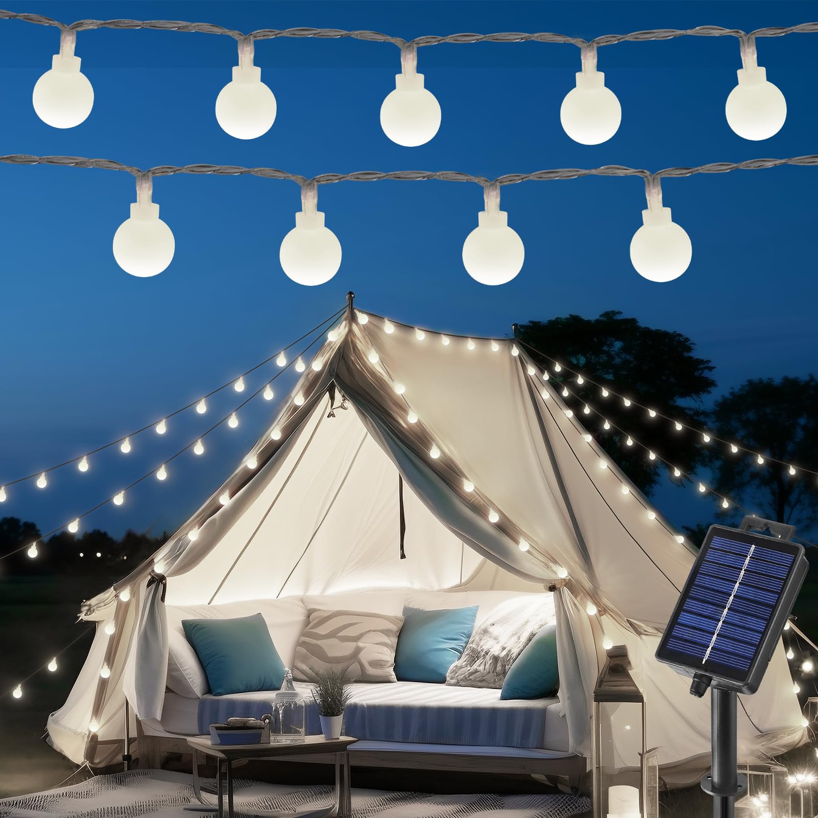Brightown 60 LED Solar String Lights Outdoor Waterproof - 19.6Ft Solar Powered Globe Lights for Yard, Balcony, Patio, Garden & Party Decor | 8 Lighting Modes | Weatherproof & Energy Efficient (Pure White) - Perfect for Outdoor Weddings, Christmas Decorations & Backyard Lighting