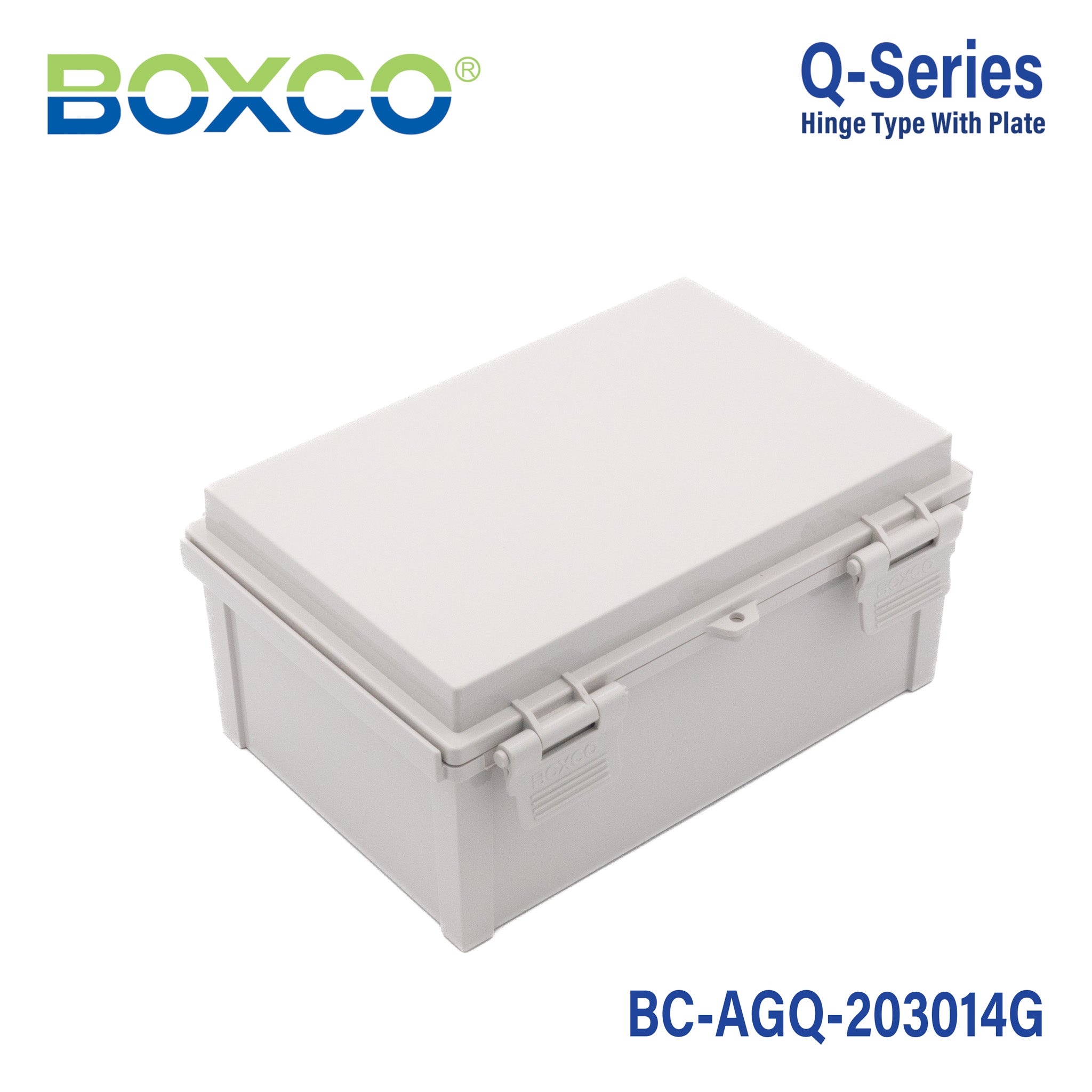 Boxco Q Series 7.87 x 11.81 x 5.51 Inches (200 x 300 x 140mm) Waterproof Plastic Enclosure - IP67 Rated, IK08 Impact Resistant, ABS Material with Grey Hinged Cover - Ideal for Outdoor Electronics, Industrial Equipment & DIY Projects
