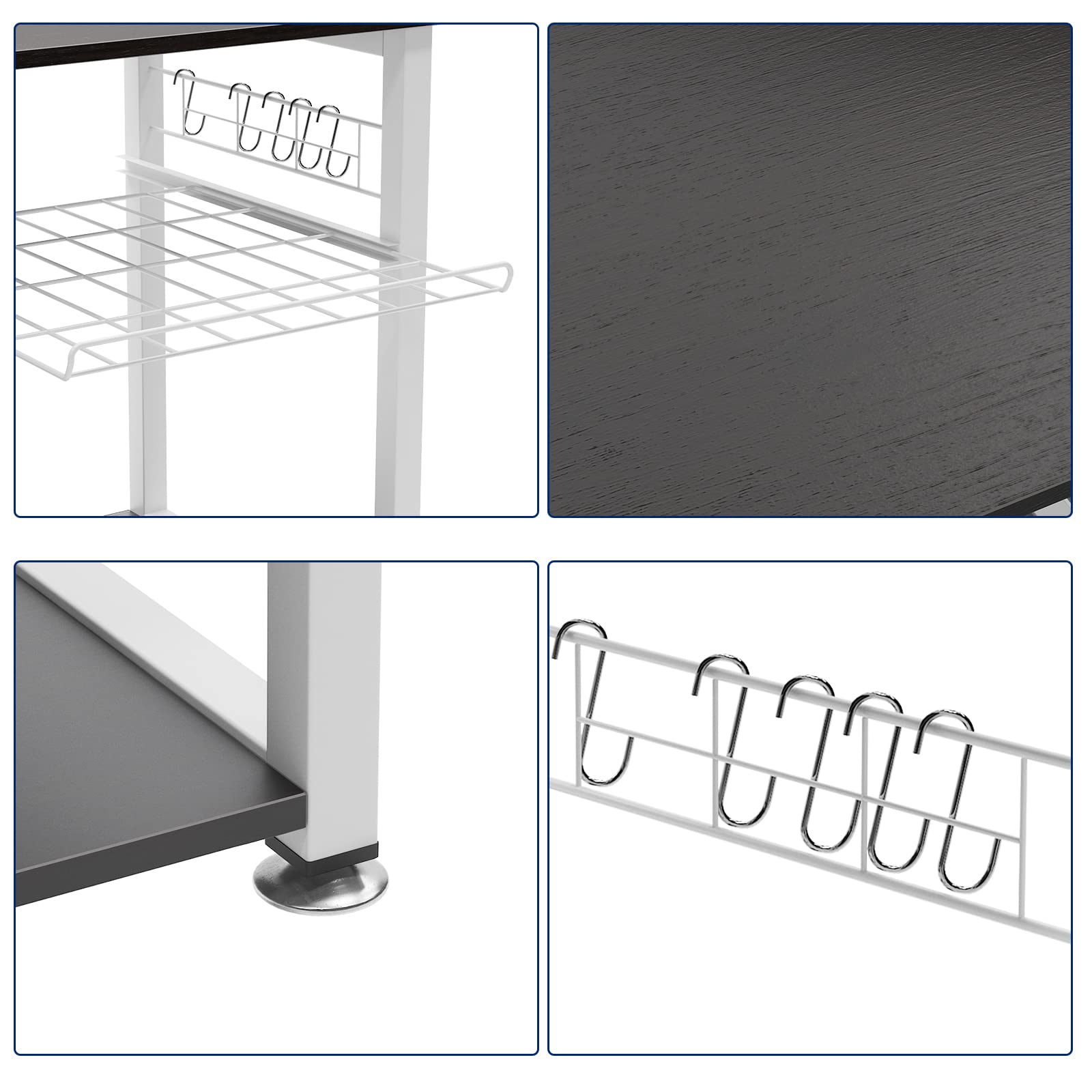 Soges Furniture 3-Tier Kitchen Baker's Rack with Storage Drawer - Black Microwave Stand, Utility Shelf & Workstation Cart for Small Spaces - Perfect for Kitchen, Pantry, Laundry Room or Garage Organization