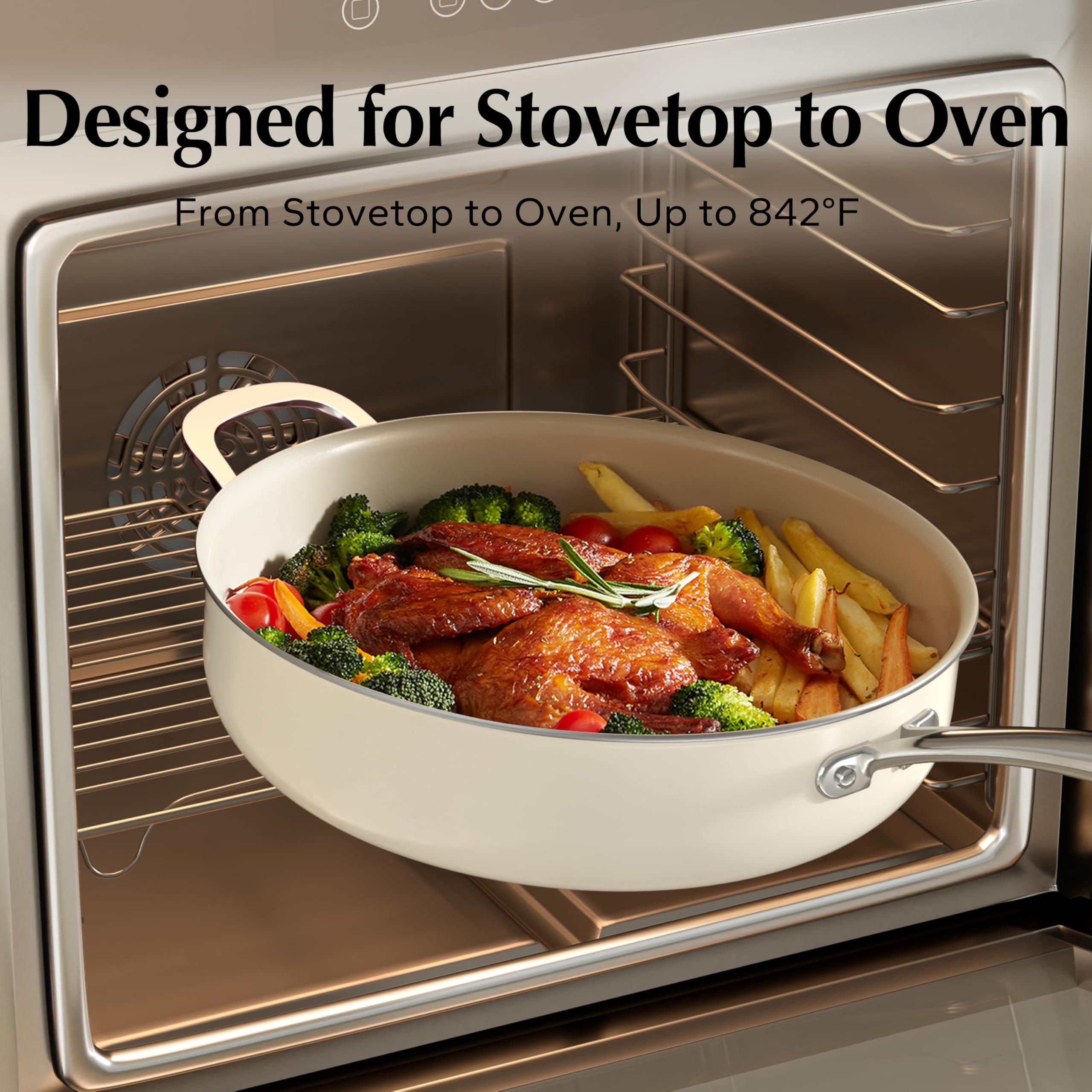 **RedChef 5QT Ceramic Nonstick Saute Pan with Lid - PFAS, PFOA & PTFE Free Deep Frying Pan, Oven & Dishwasher Safe, Helper Handle - Perfect for Sautéing, Frying & Slow Cooking**    *(Use Cases: Ideal for home chefs, frying chicken, sautéing vegetables, slow-cooking stews, and preparing healthy meals with easy cleanup.)*