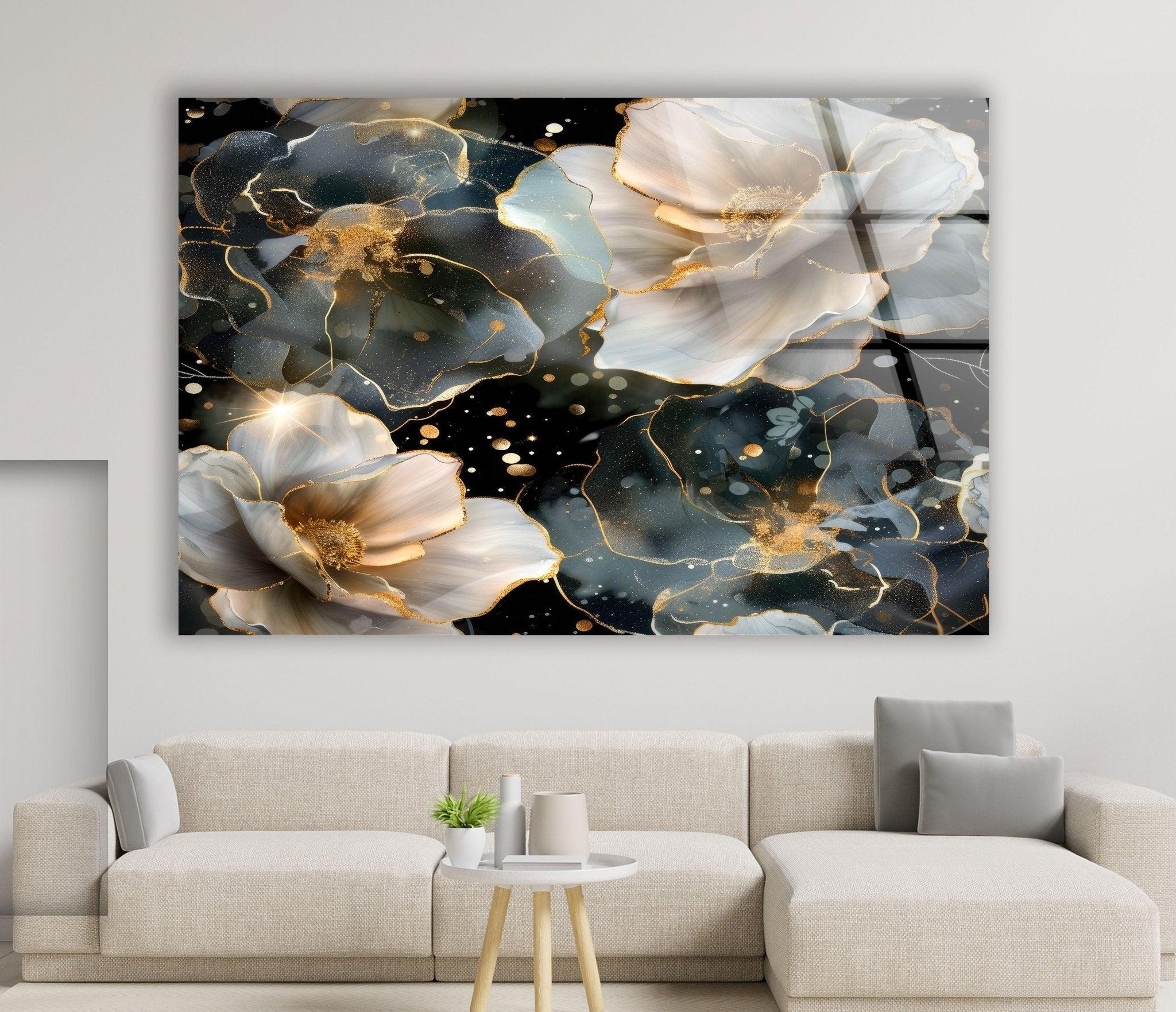 Alcohol Ink Floral Glass Wall Art - Handmade Modern Abstract Painting for Home Decor, Living Room, Bedroom & Office - Unique Gift Idea