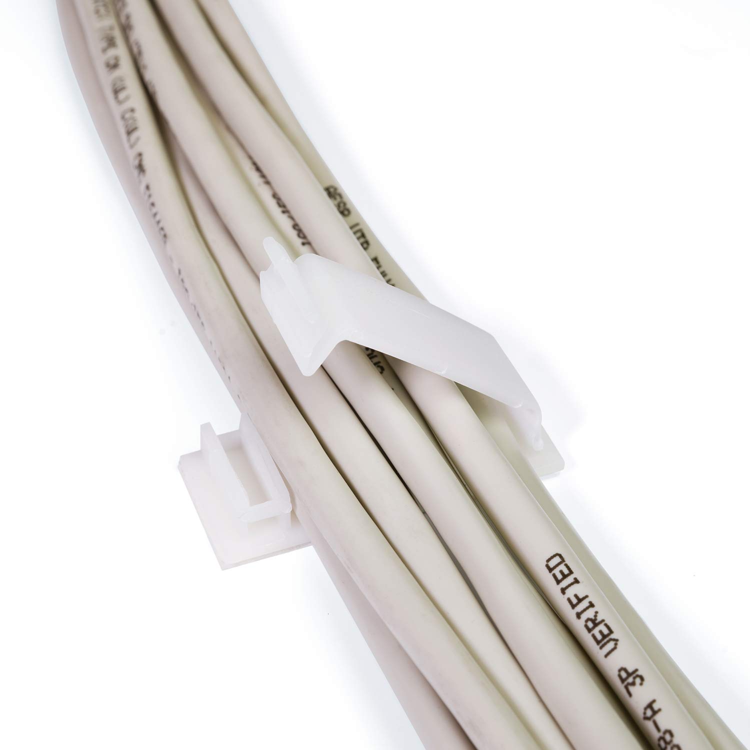 3M Adhesive Cable Clips - 50 Pack White Multipurpose Wire Clamps for Home & Office Cable Management, Cord Organization - Includes 10 Reusable Cable Ties - Perfect for Desk, TV, Computer & Router Wire Runs