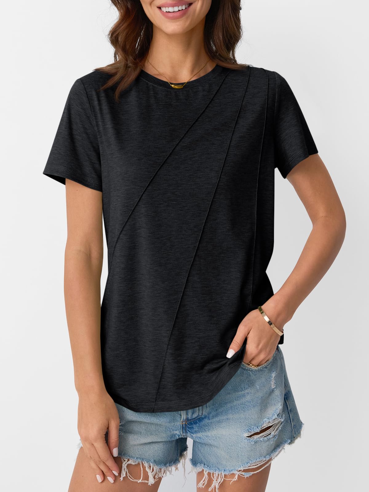 AUTOMET Women's Summer Tops - Breathable Workout Shirts, Beach Vacation Outfits & Business Casual T-Shirts | Fashionable Spring Clothes 2025 | Perfect for Gym, Office & Travel