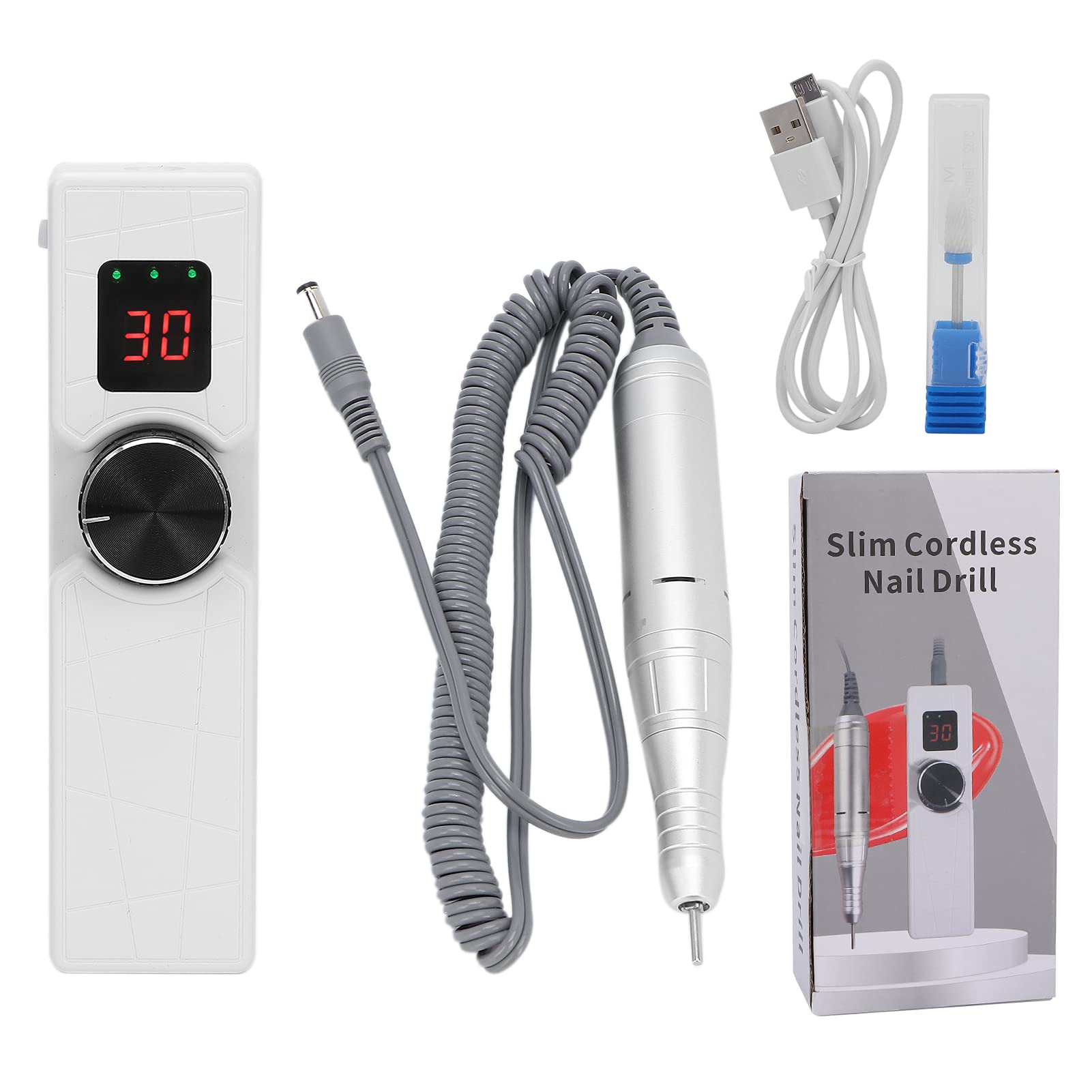 Professional 30000RPM Electric USB Nail Drill Kit - Portable Manicure & Pedicure Machine for Acrylic Nails, Polishing & Shaping - White | Perfect for Home Salon, Nail Art & DIY Nail Care