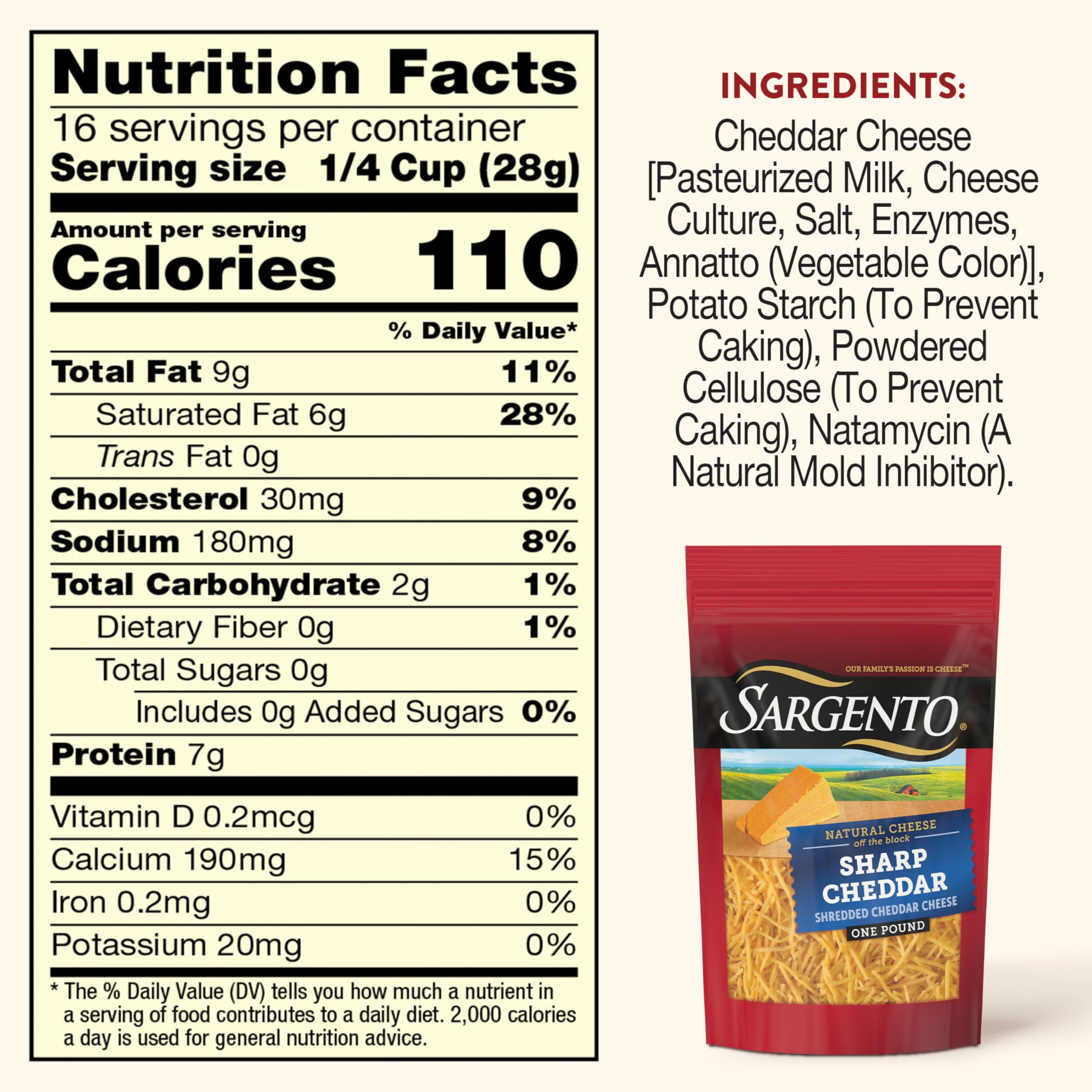 Sargento Shredded Sharp Natural Cheddar Cheese - 16 oz. Fine Cut for Melting, Cooking & Snacking | Perfect for Pizza, Pasta & Sandwiches