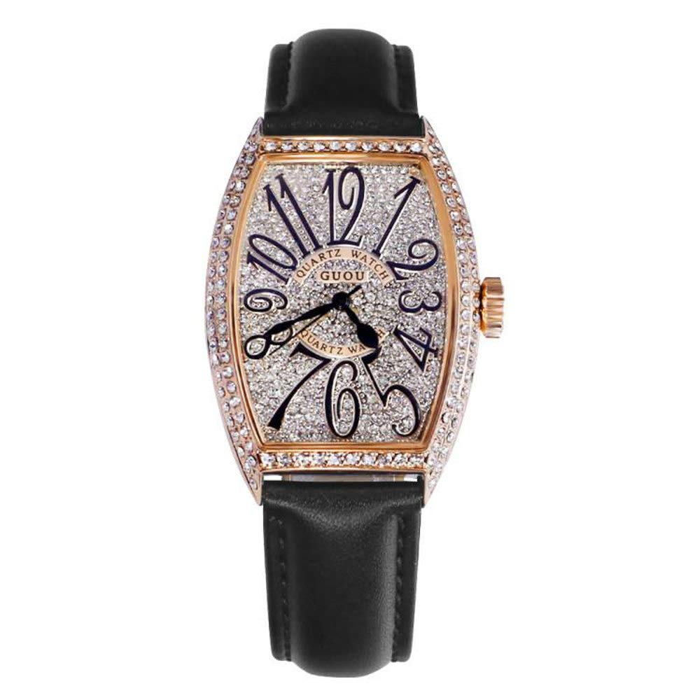 GUOU Luxury Rhinestone Quartz Women's Watch - 18MM Square Dial Face, Waterproof Leather Strap for Women | Perfect for Office, Party & Everyday Wear