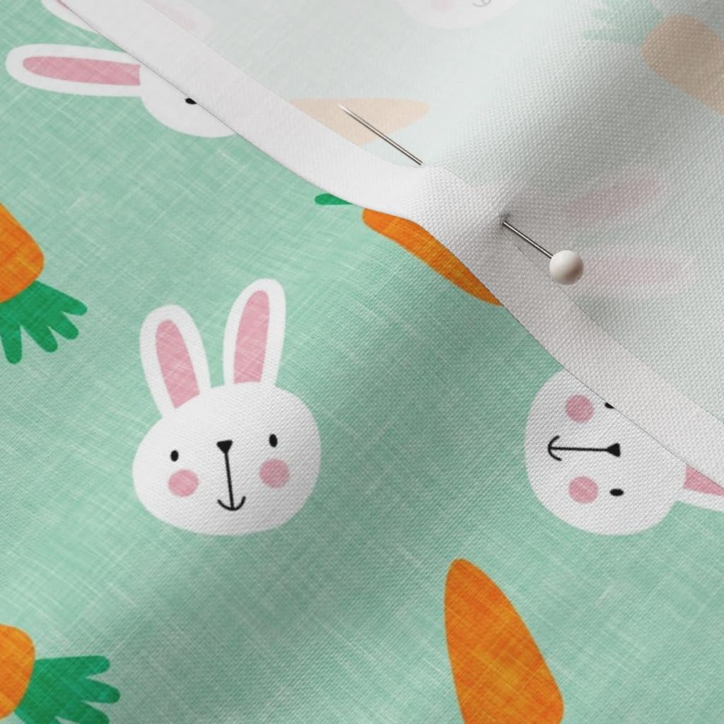 Small Scale Bunnies Mint Easter Spring Rabbit Bunny Carrot Printed Petal Signature Cotton Fabric by The Yard - Perfect for Sewing, Quilting, Apparel, Crafts & Home Decor - Easter DIY Projects, Baby Clothes, Spring Table Runners