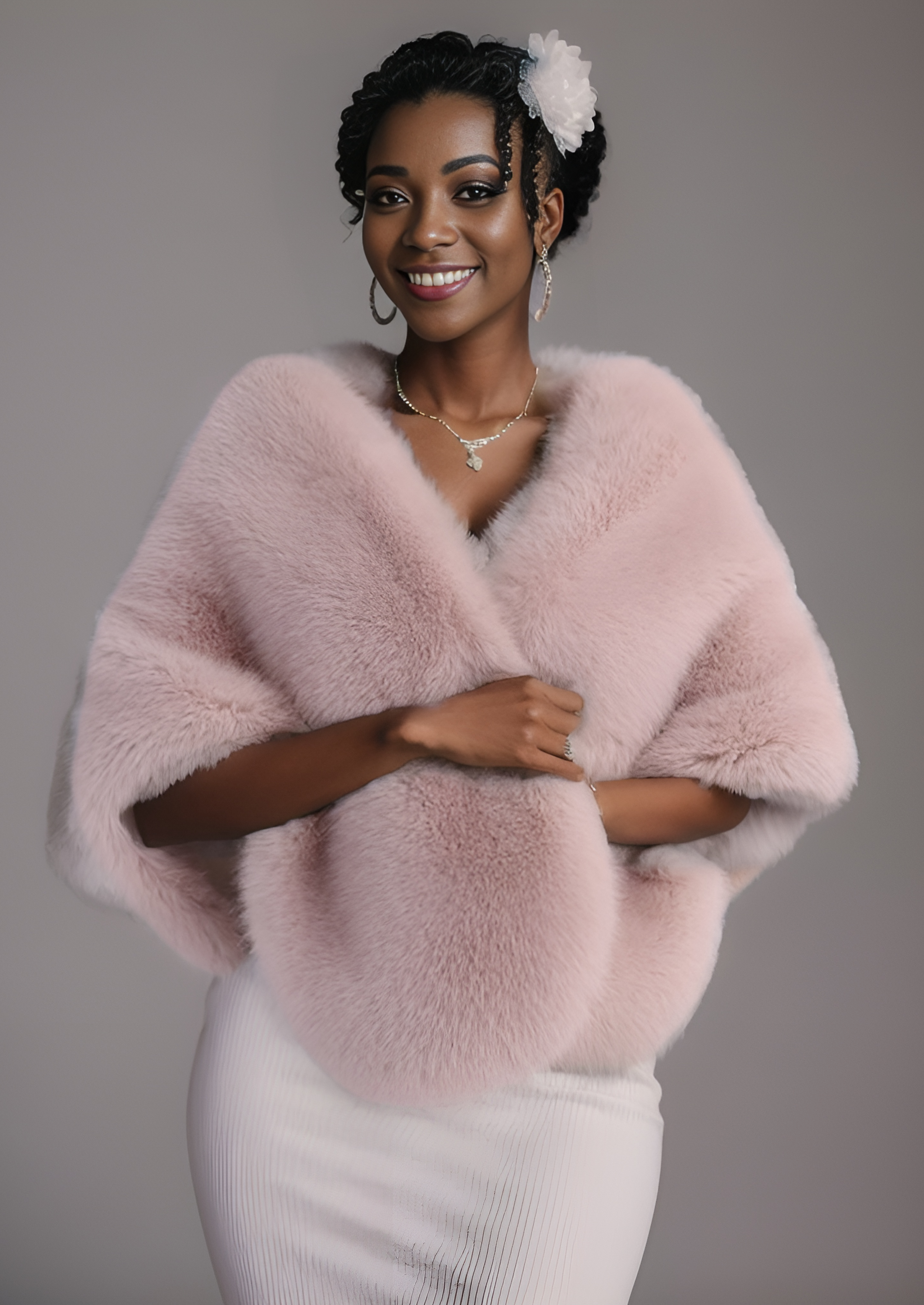 Elegant Pink Bridal Fur Shawl with Soft Fleece Lining - Butterfly 07 Design | Perfect for Weddings, Evening Parties & Winter Fashion Accessories