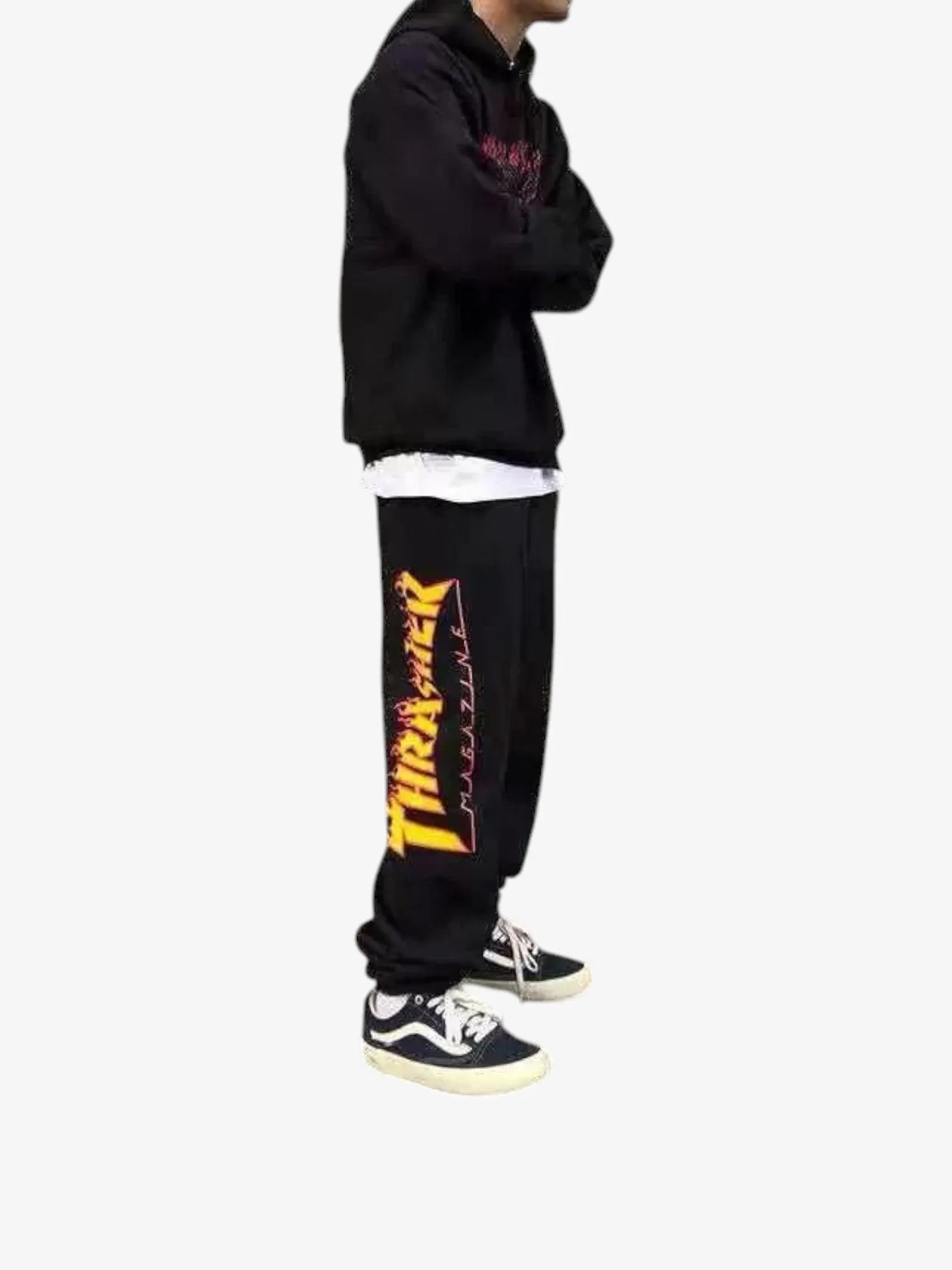Thrasher Flame Black Sweatpants for Men - Comfortable Joggers for Skateboarding, Streetwear & Casual Wear