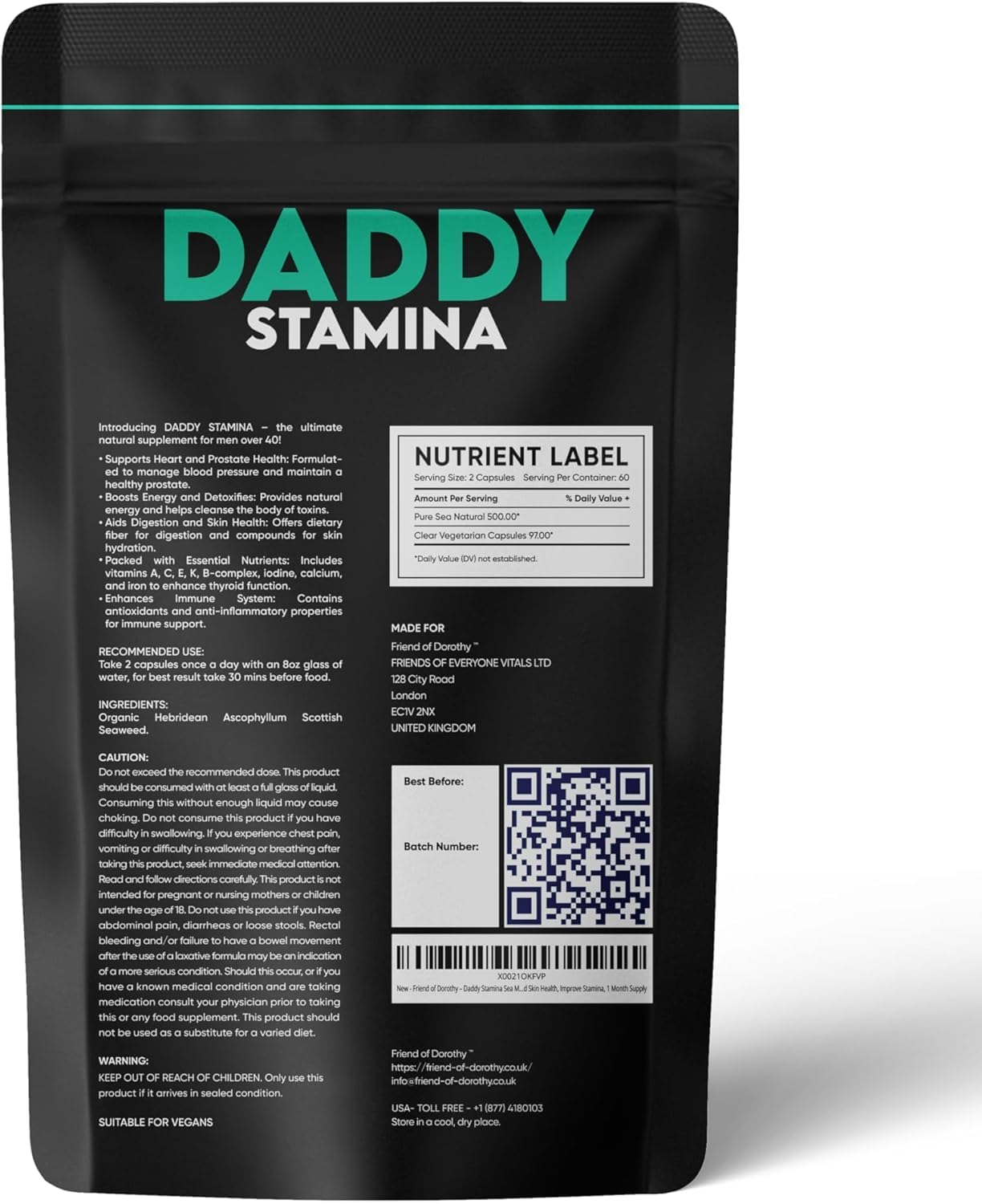 Daddy Stamina Sea Moss Capsules - Pure Organic Seaweed Supplement for Energy, Skin Health & Anti-Aging | Natural Immune Booster for Men | Supports Vitality, Endurance & Wellness (60 Capsules)