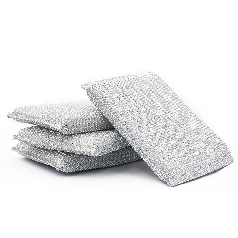 PRACHAND Non-Scratch Sponge Scrubber for Kitchen - Reusable Dish Cleaning Sponge with Steel Wire, Scratch-Proof Scrubber for Pots, Pans & Utensils (4 Pack) - Perfect for Daily Dishwashing and Tough Stain Removal