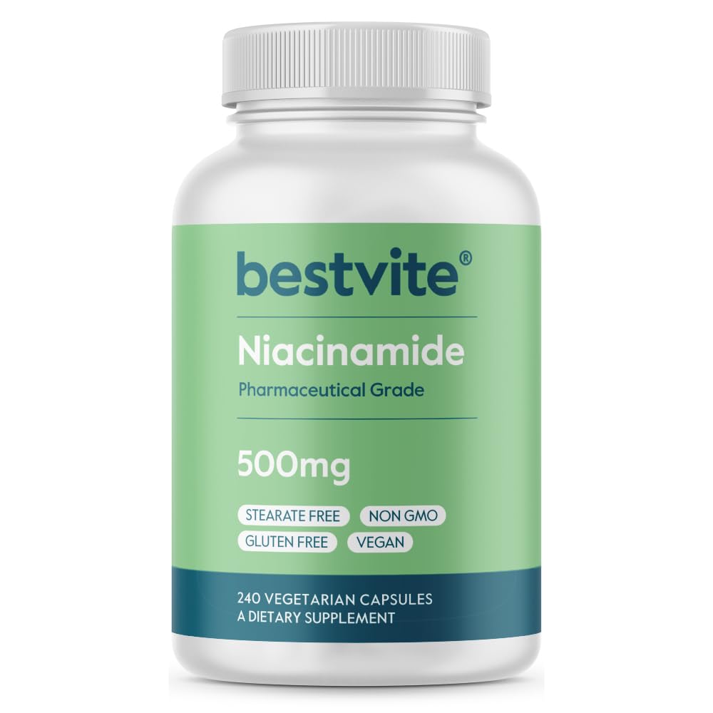 BESTVITE Niacinamide 500mg Supplement (240 Vegetarian Capsules) - Vegan, Gluten Free, Non-GMO, No Stearates - Supports Skin Health & Metabolism - Perfect for Daily Wellness Routine