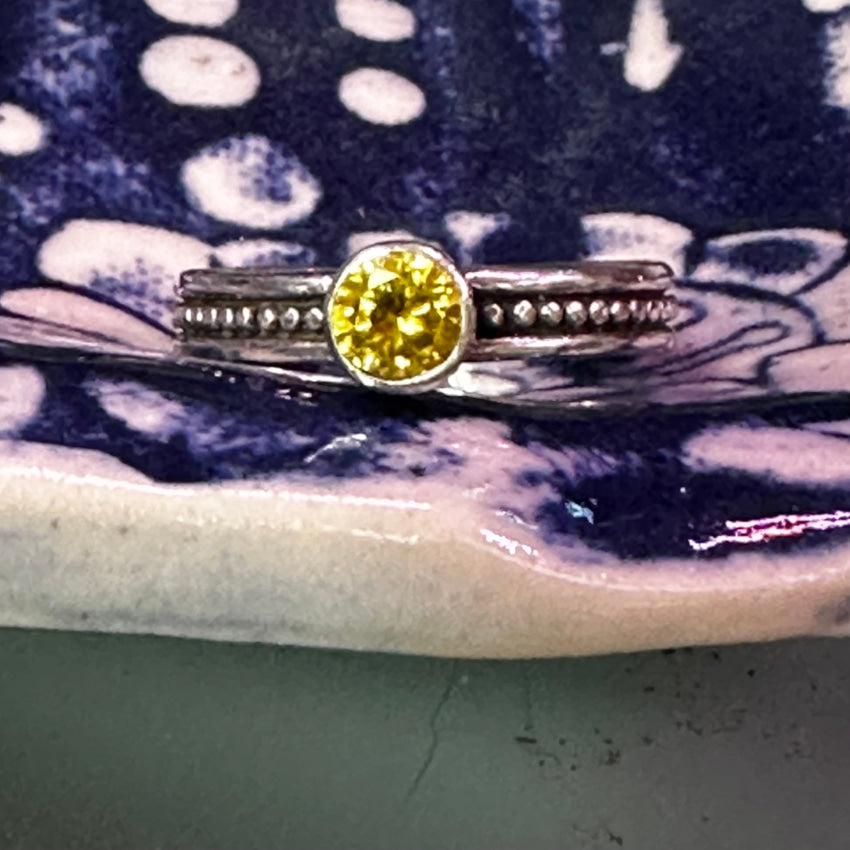 Sterling Silver Stacking Ring with Lemon Cubic Zirconia - Size 8 3/4 - Elegant Layered Jewelry for Everyday Wear & Special Occasions