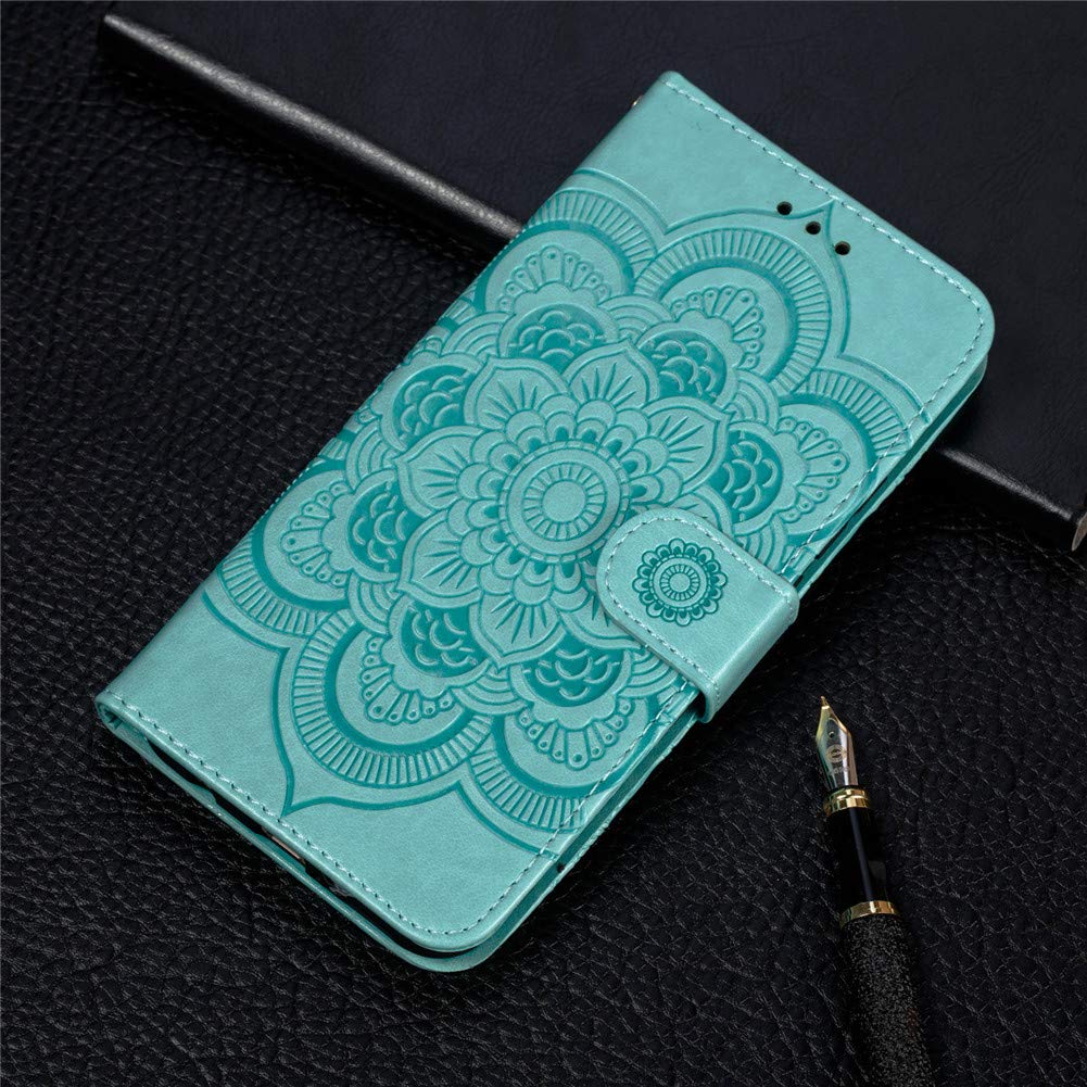 QIVSTAR Magnetic Wallet Case for LG Stylo 4/Q Stylus Plus - PU Leather Flip Cover with Card Slots & Kickstand, Scratchproof Protective Mandala Green Case | Perfect for Work, Travel & Everyday Use