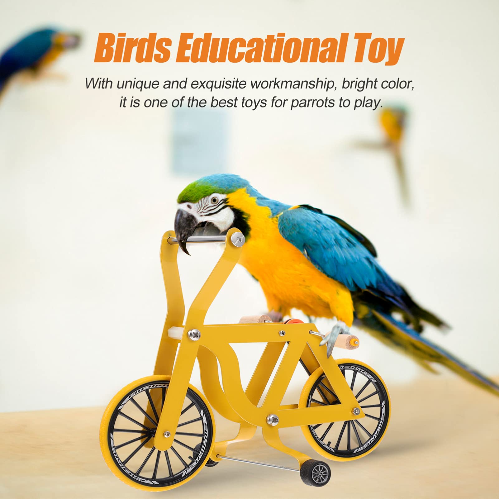 Funny Mini Bike Toy for Parrot Training - Interactive Bird Bicycle Play Toy for Parakeets, Cockatiels, Conures & Lovebirds (Yellow) - Perfect for Bird Enrichment & Training Sessions