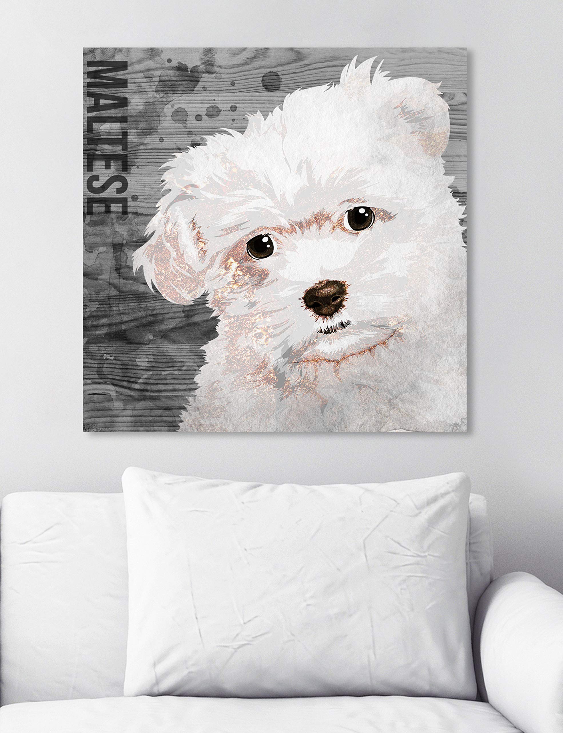 Oliver Gal Artist Co. 'Love My Maltese' Animal Wall Art Canvas Print - 24x24 Inch White & Gray Modern Home Decor for Living Room, Bedroom, or Office