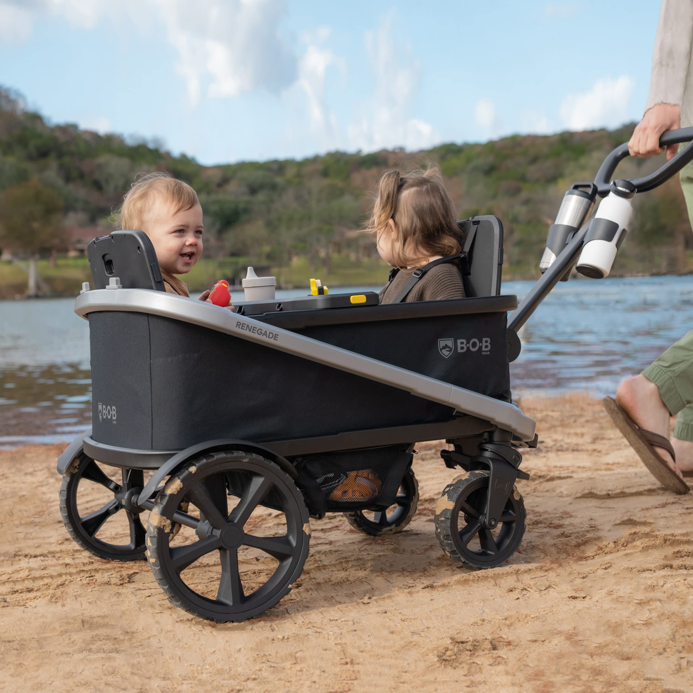 BOB Gear Renegade Foldable Stroller Wagon - 3-Seat All-Terrain Wagon with 5-Point Harness, Push/Pull Handle & Large Storage | Perfect for Beach Trips, Park Outings & Family Adventures (Nightfall)