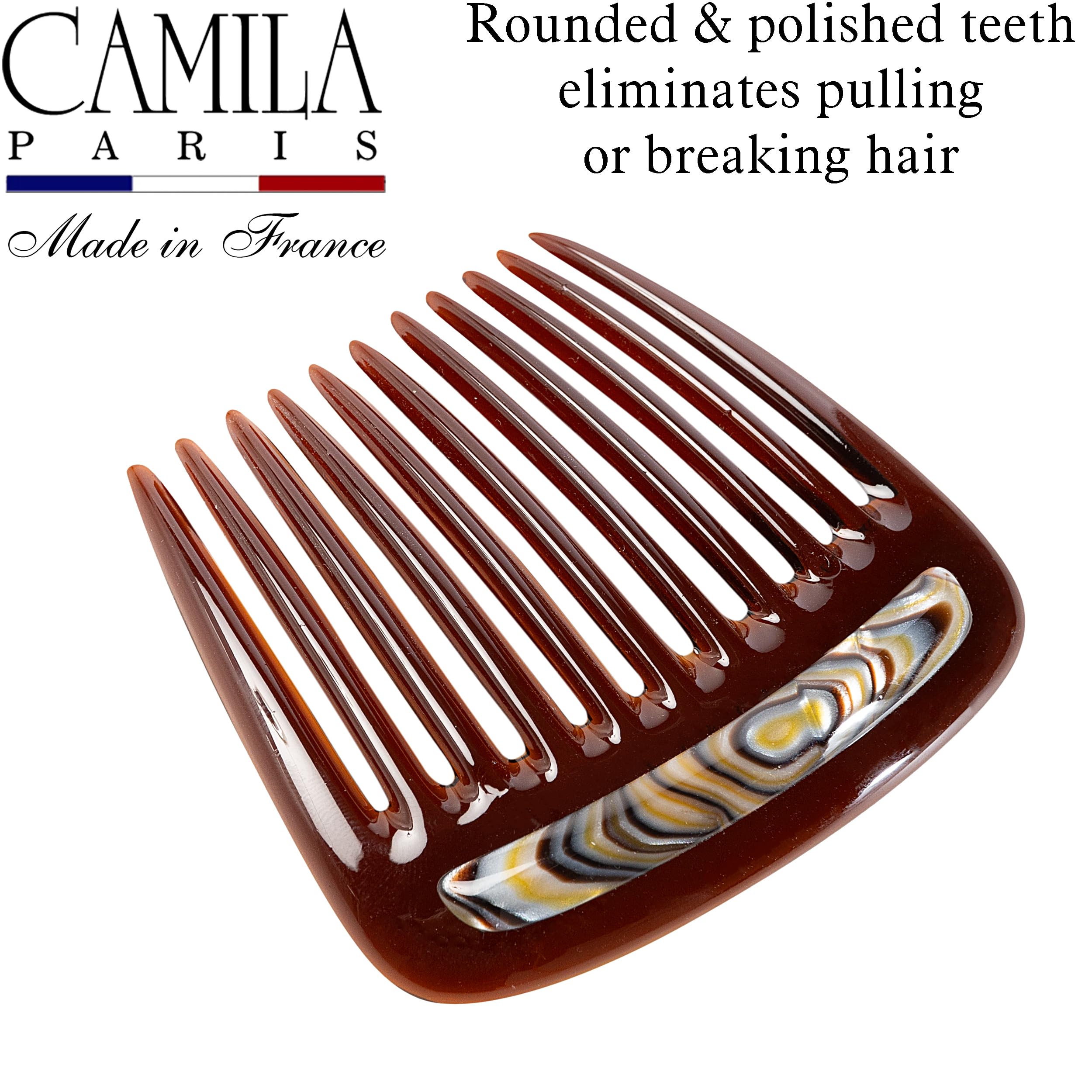 Camila Paris CP3767 French Hair Side Comb - Small Rounded Tortoise Shell Hair Clip for Women | Strong Hold No Slip Hair Accessory for French Twist, Bun & Chignon Hairstyles | Made in France | Perfect for Weddings, Parties & Everyday Elegant Styling