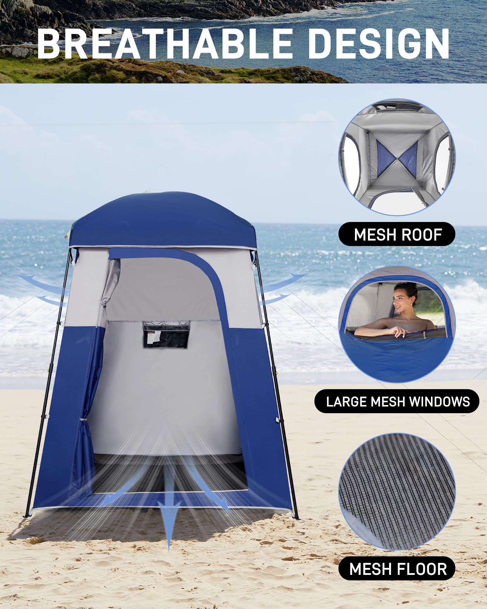 KingCamp Oversized Camping Shower Tent - Portable Privacy Shelter for Outdoor Showers & Changing Room | Includes Shower Bag | Easy Setup (1 or 2 Room Options) | Perfect for Camping, Hiking, Beach & RV Trips