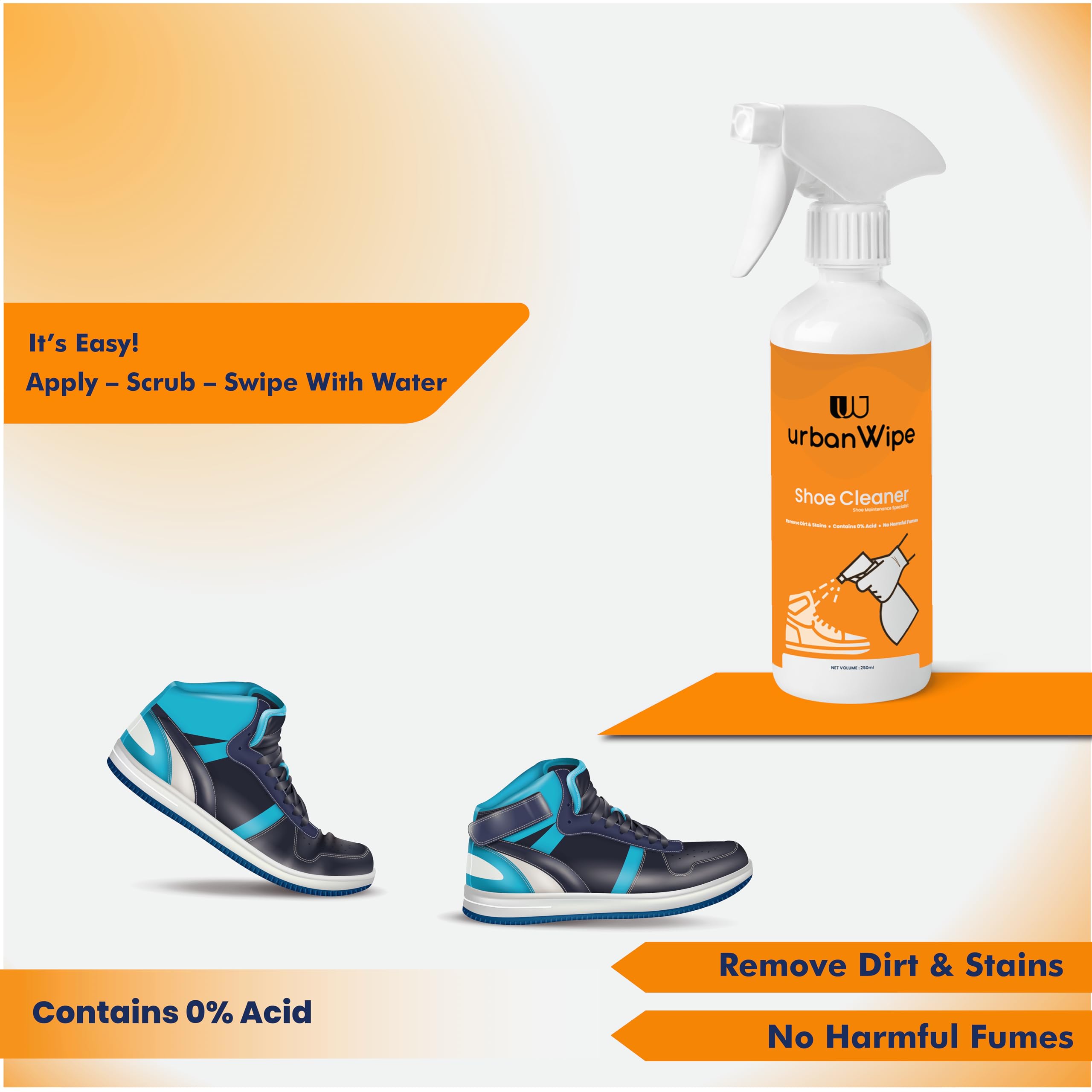 urbanWipe Eco-Friendly Sneakers & Sports Shoe Cleaner (500 ML) - Gentle Cleaning for Sneakers, Running Shoes & Athletic Footwear - Perfect for Gym, Sports & Everyday Use