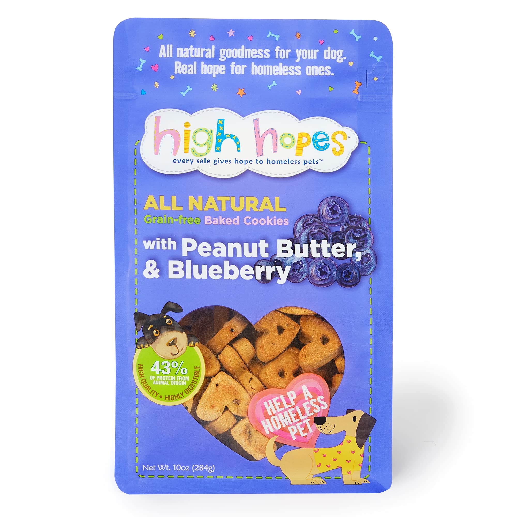 Grain Free Peanut Butter & Blueberry Dog Cookies - Supports Homeless Pets with Every Purchase - Healthy Natural Treats for Training & Snacking
