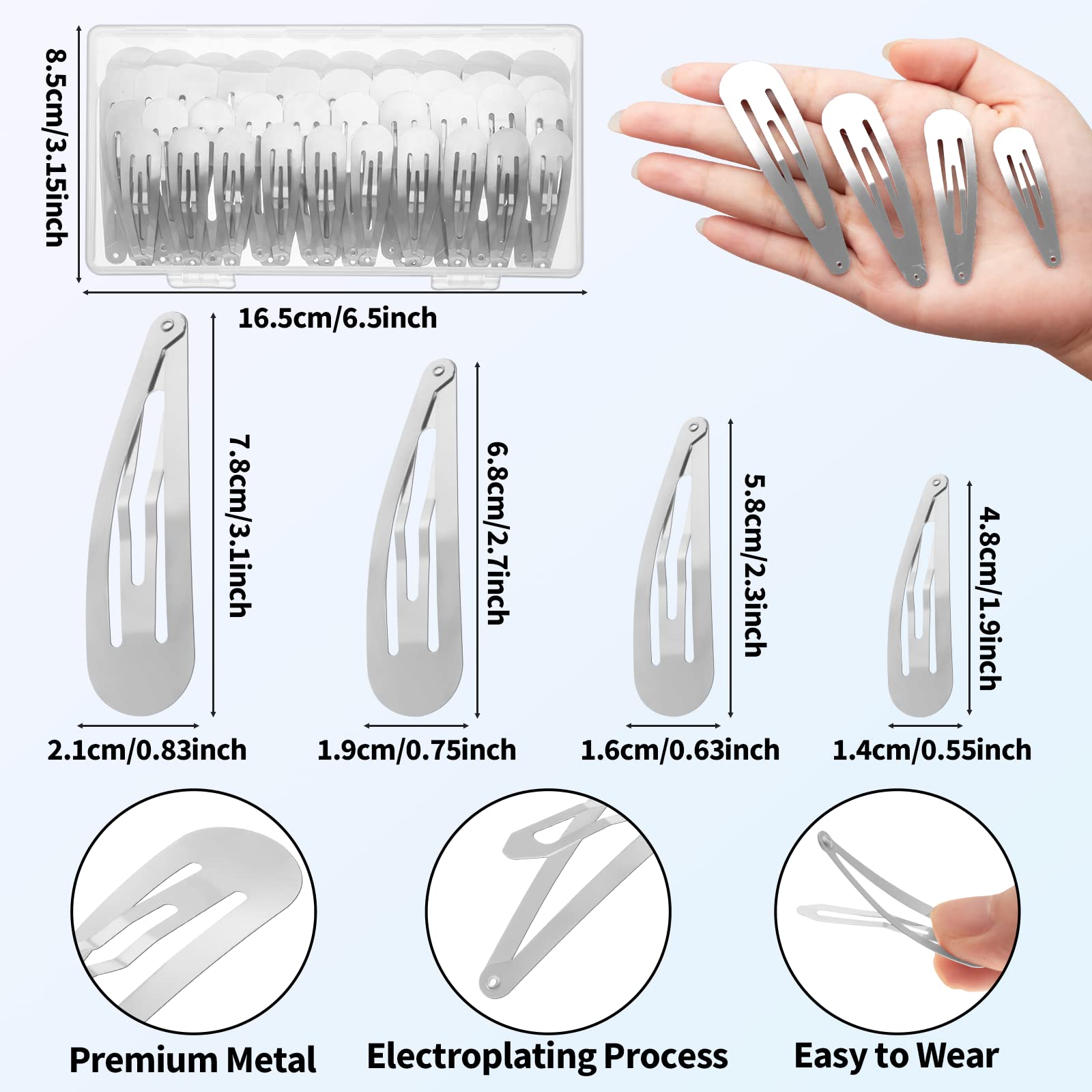 40-Piece Snap Hair Clips for Women & Girls - Large Metal Hair Barrettes with Storage Box, Non-Slip Hair Pins Accessories (1.9