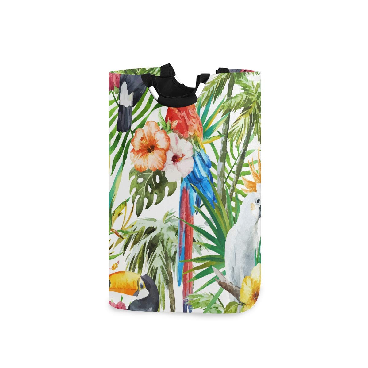 RunningBear Collapsible Laundry Hamper - Large Capacity Watercolor Tropical Design Clothes Basket for Bathroom, Bedroom & Closet | Perfect for Laundry Organization & Storage