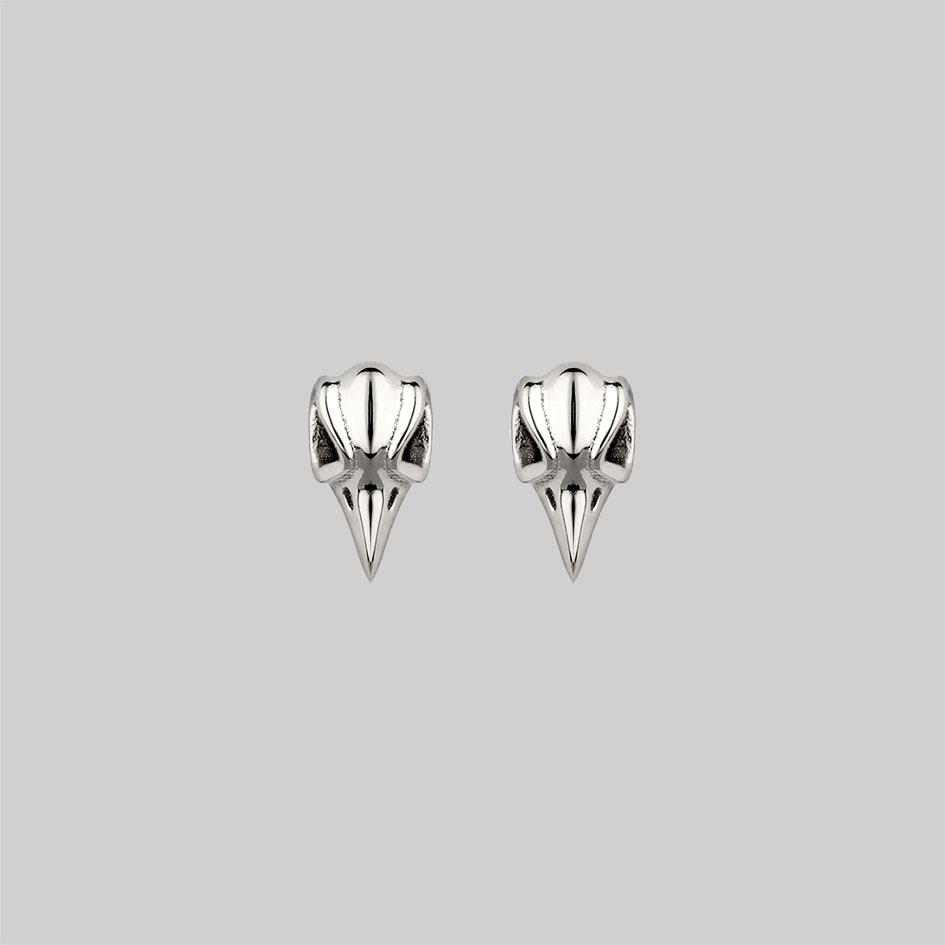 Gothic Raven Skull Earrings in Sterling Silver - Unique Dark Jewelry for Women, Perfect for Halloween Costume, Witchy Aesthetic & Alternative Fashion