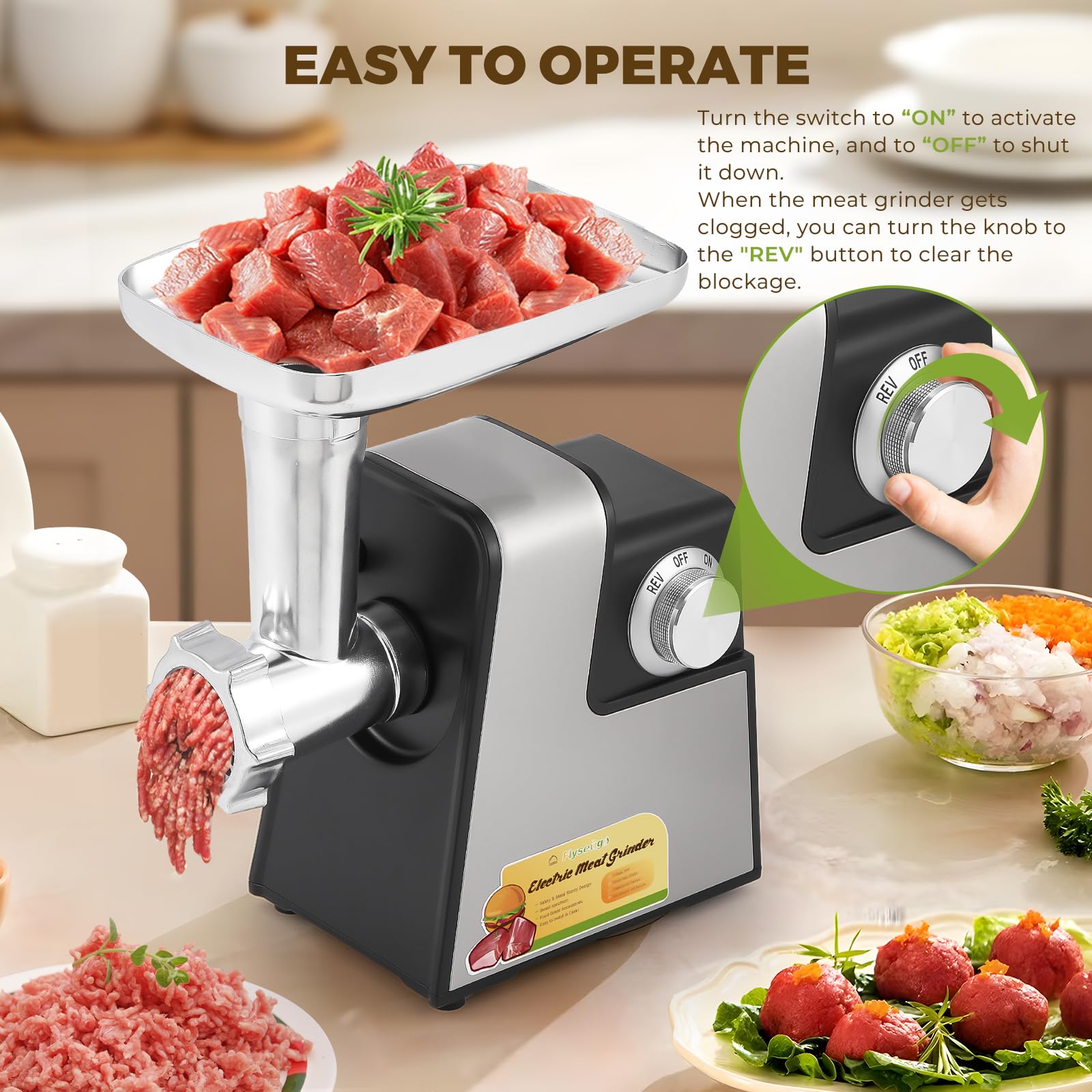 2700W Electric Meat Grinder - Heavy Duty Commercial & Home Use Mincer with 3 Blades, 3 Grinding Plates & Sausage Stuffer Kit - Perfect for Ground Beef, Sausages, Kubbe & Food Prep