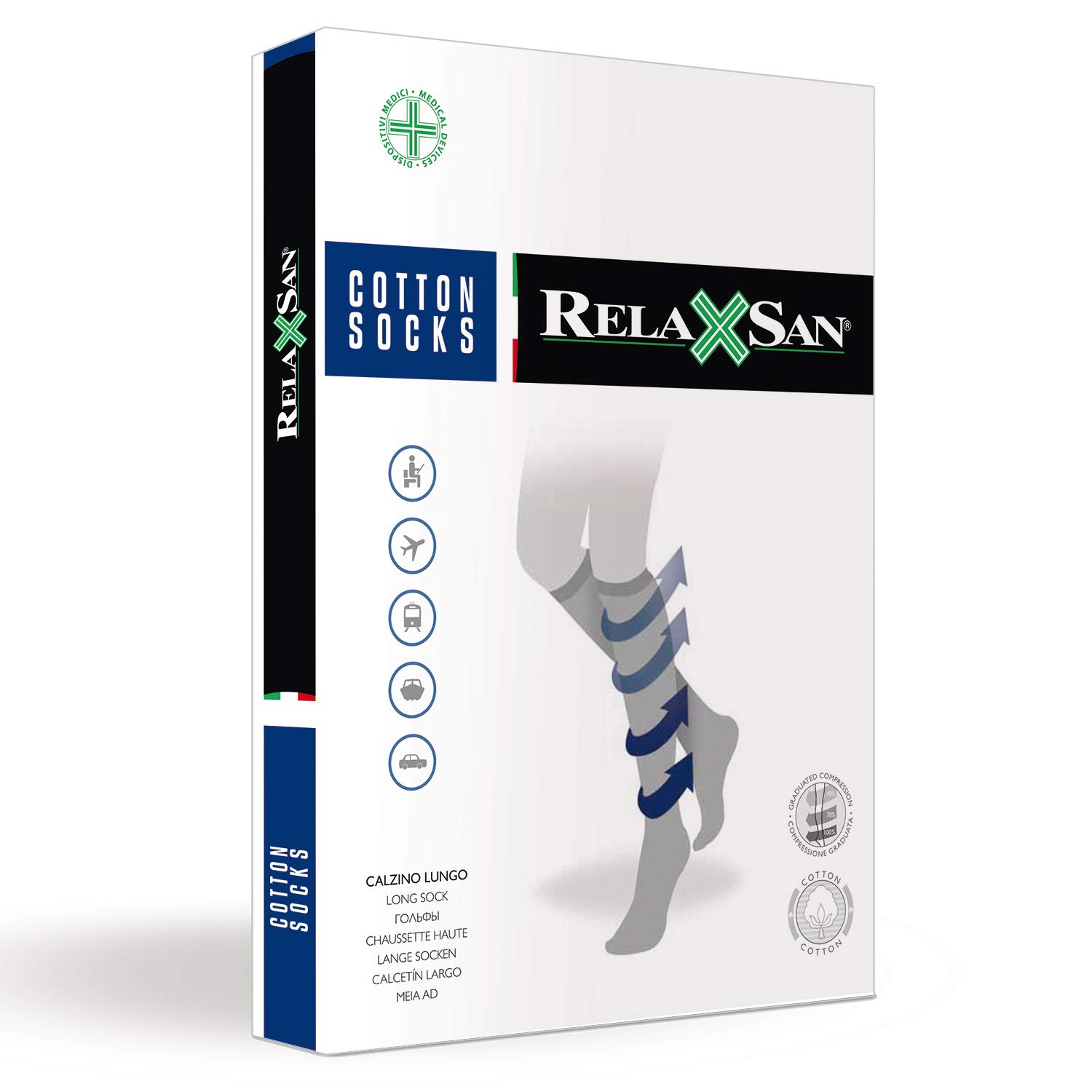 Relaxsan Italian Made Compression Socks for Women & Men - 15-20 mmHg Medical Grade Cotton Graduated Support Socks (820) - Ideal for Travel, Nursing, Running & Varicose Vein Relief