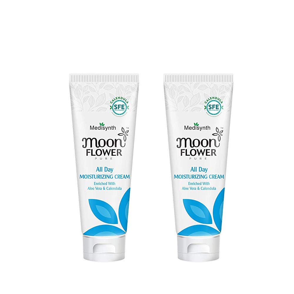 Moonflower All Day Moisturizing Face & Body Cream with Aloe Vera, Calendula & Vitamin E - Hydrating Lotion for Dry, Sensitive & Normal Skin Types - 100g (Pack of 2) - Perfect for Daily Skincare Routine & Post-Sun Care