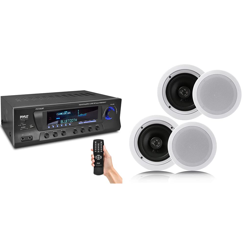 300W 4-Channel Wireless Bluetooth Audio Power Amplifier - Home Theater Stereo Receiver with USB, AM/FM, 2 Mic Inputs with Echo, RCA, LED & 6.5