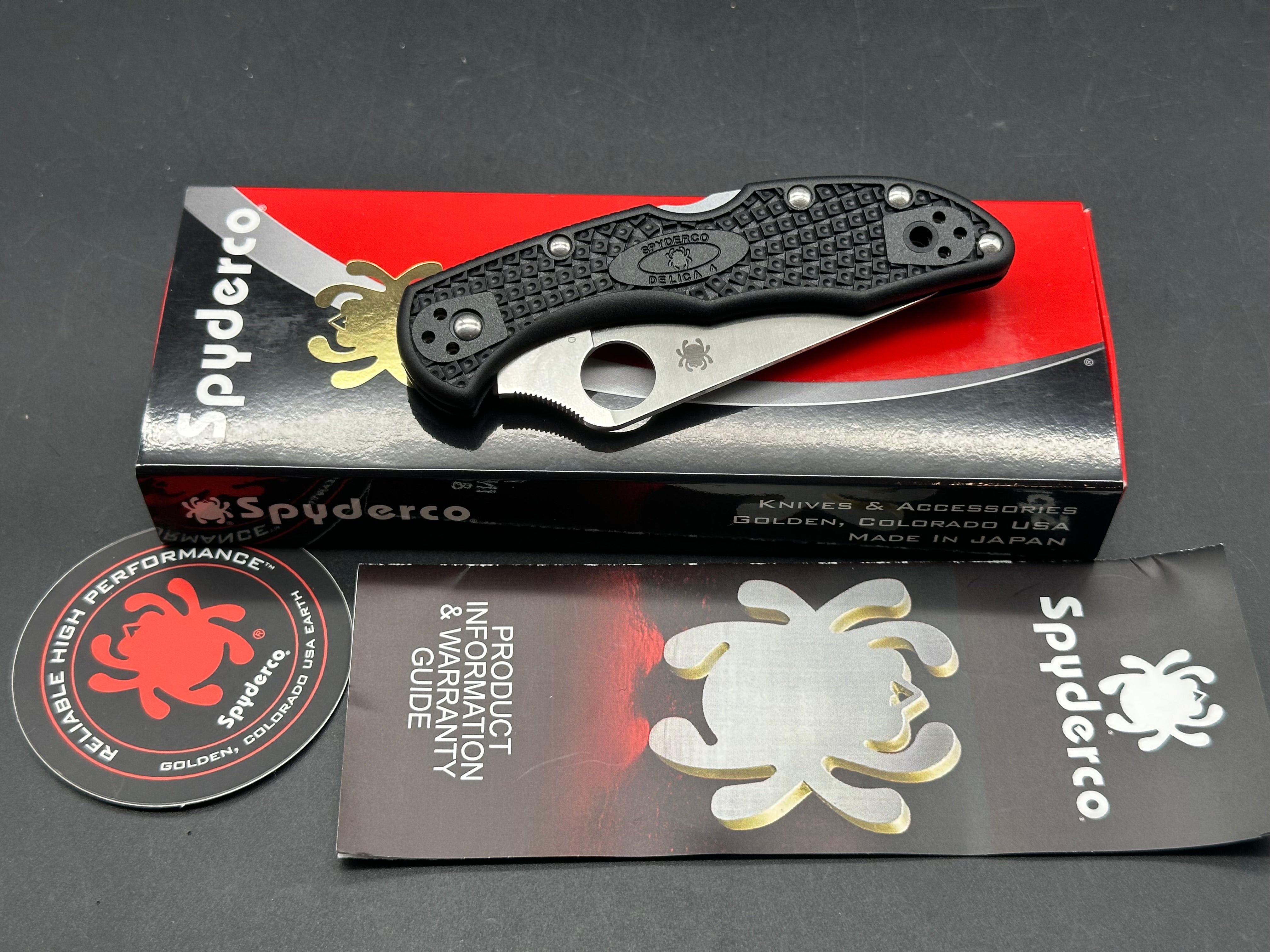 Spyderco Delica 4 Lightweight Folding Knife - VG-10 Stainless Steel Satin Blade, Black FRN Handle - EDC, Camping, Hiking & Outdoor Survival Tool