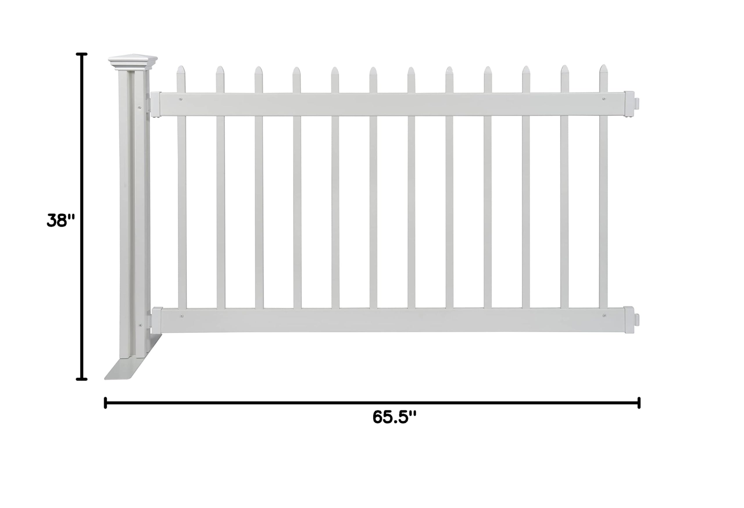 65.5in H x 38in W Freestanding Zippity Kensington White Vinyl Picket Fence Kit (1 Panel + 1 Post) - Portable Indoor & Outdoor Temporary Fencing for Backyard, Events, Gardens, and Pet Areas - Easy Installation - Model ZP19069