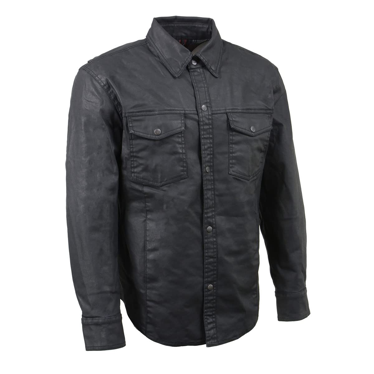 Milwaukee Leather MDM1603 Men's Black Waxy Coated Snap Front Shirt - Durable Workwear for Outdoor Activities & Motorcycle Riding