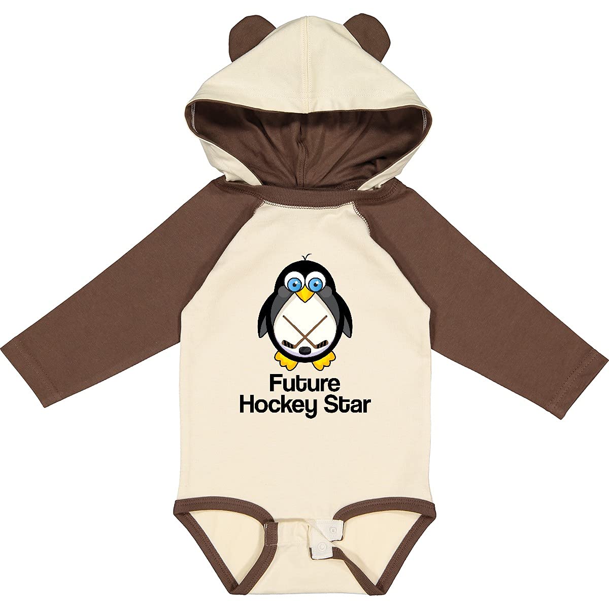 Inktastic Future Hockey Star Penguin Long Sleeve Baby Bodysuit - Cute Animal Hockey Outfit for Boys & Girls - Perfect for Game Day, Birthday Gifts & Winter Playtime
