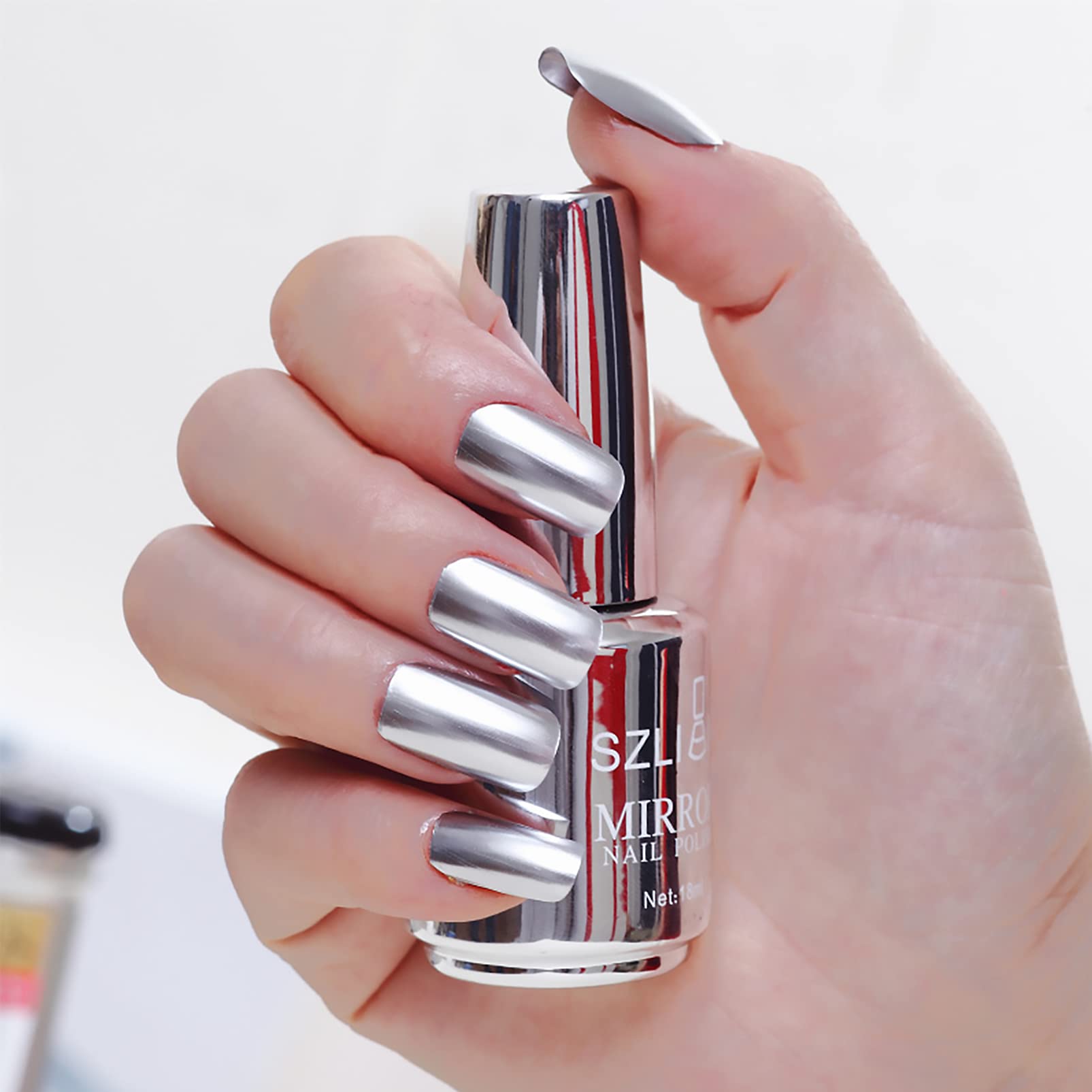 18ml Mirror Effect Metallic Nail Polish - Quick Drying Chrome Plating Nail Varnish, No UV Needed Silver Nail Art Polish for Professional Salon & Home Manicure | Perfect for Parties, Weddings & Special Occasions