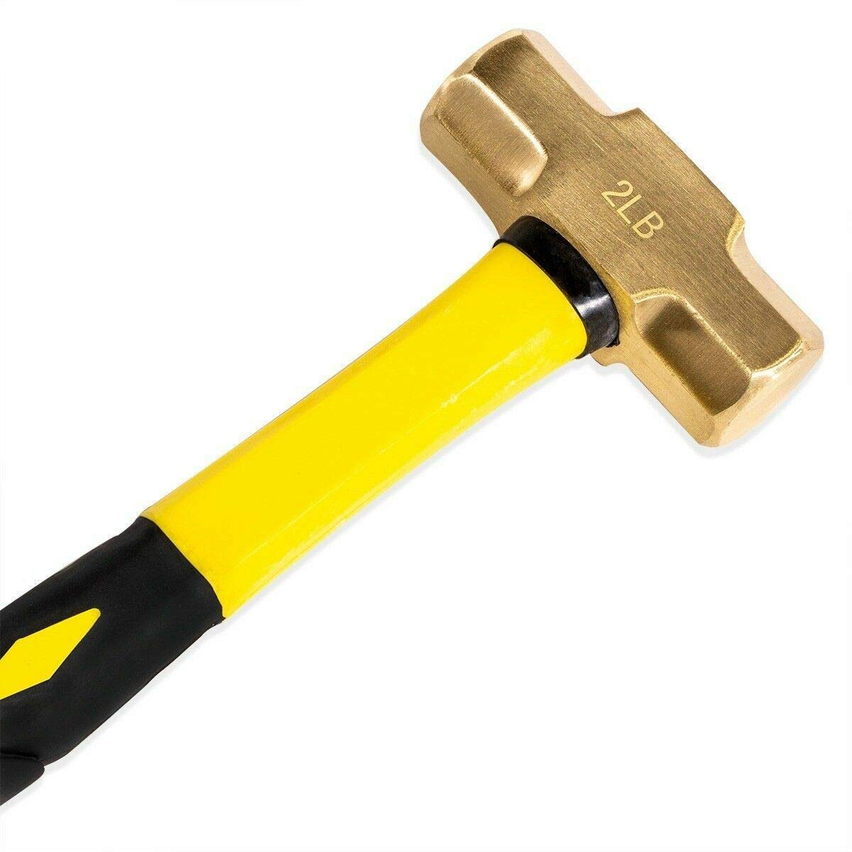 2lb Forged Steel Solid Brass Non-Sparking Sledge Hammer with Fiberglass Soft Handle - Heavy Duty Construction Tool for Demolition, Metalwork, and Blacksmithing (Jikkolumlukka)