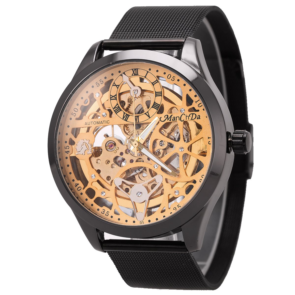 ManChDa Automatic Skeleton Mechanical Watch for Men - Waterproof Stainless Steel Wristwatch with Date Display | Perfect for Business, Formal Events & Daily Wear