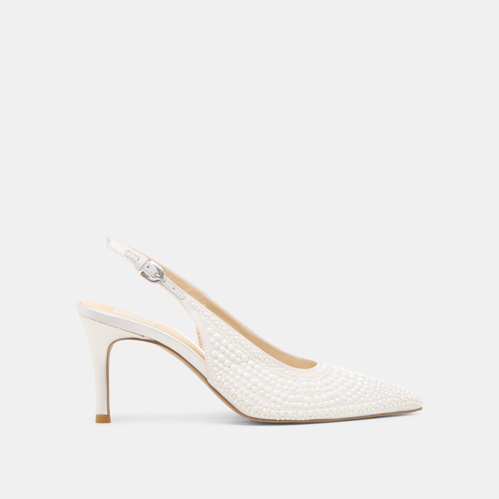 Elegant ELASI PEARL HEELS in True White Satin - Perfect for Weddings, Prom & Special Occasions