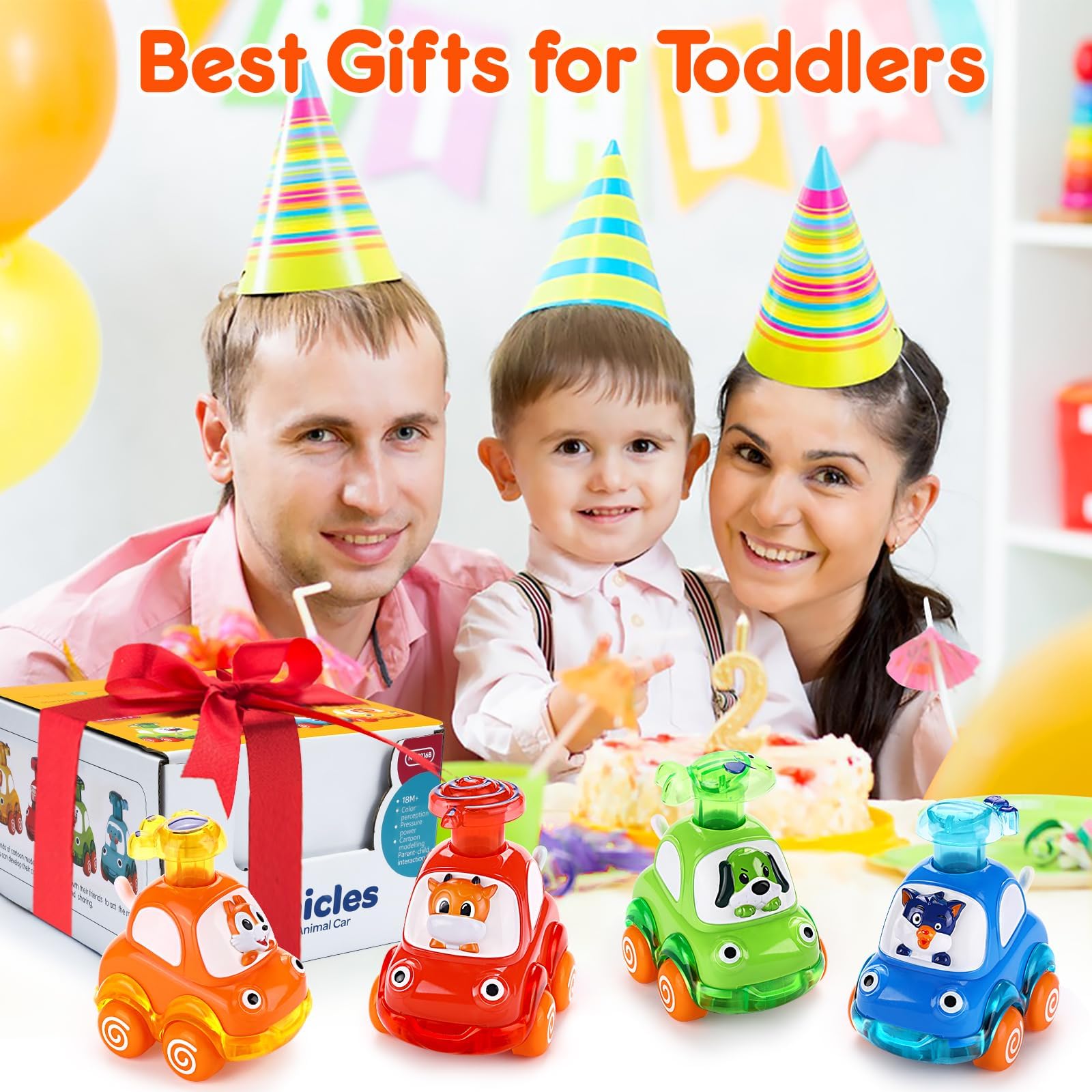 Best Press and Go Toy Cars for 1-3 Year Old Boys & Girls - Toddler Push Cars for 12-18 Months | First Birthday Gifts, Baby Stocking Stuffers | Fun Learning Toys for Indoor & Outdoor Play