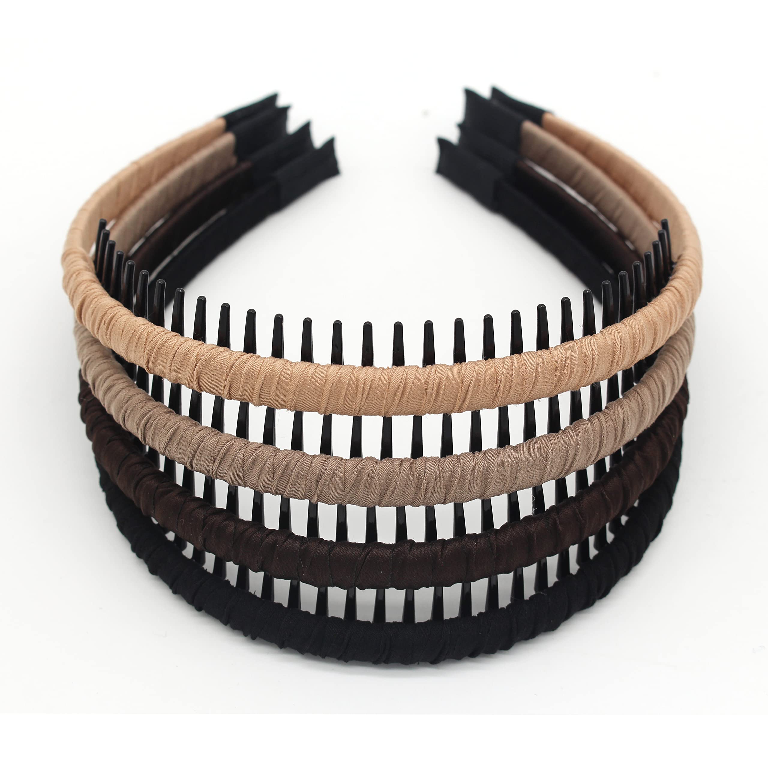 4pcs Non-Slip Zig Zag Headbands for Women - Adjustable Teeth Comb Hair Hoops - Resin Cotton Blend Hair Accessories for Daily Use, Yoga, Spa, Workout & Parties - Perfect for Gym, Office and Special Occasions