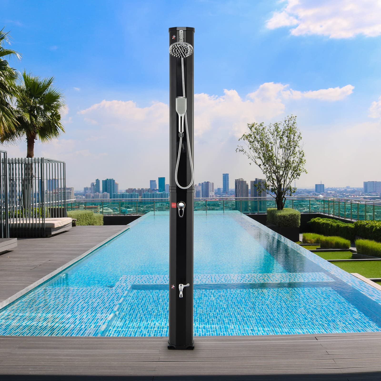 Happygrill 7.2 FT Solar Outdoor Shower with 360° Swivel Head - Adjustable Temperature & Pressure - Freestanding Design for Camping, Beach & Backyard Use